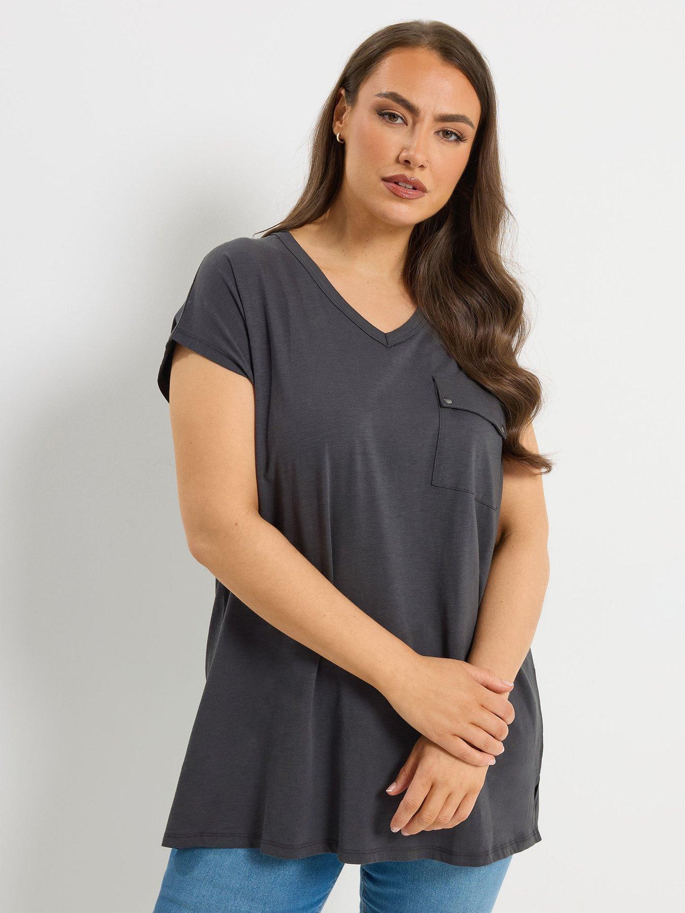 yours-curve-stud-pocket-t-shirt-grey