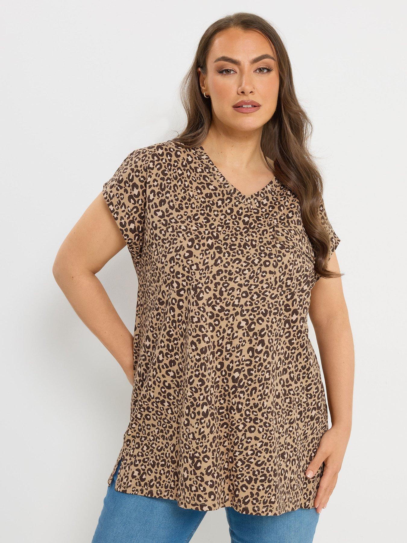 yours-curve-stud-pocket-leopard-print-t-shirt-brown
