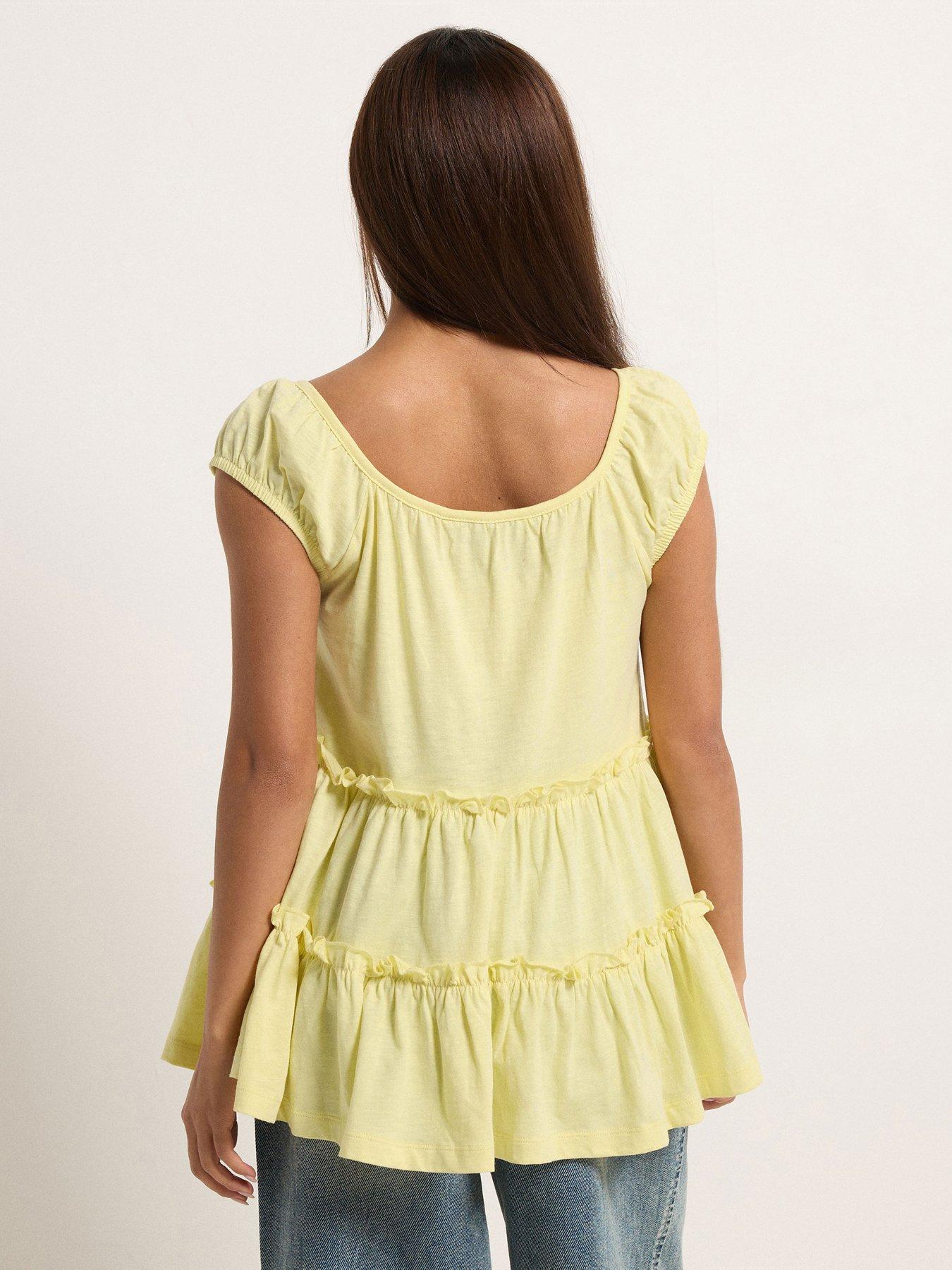  image of pixiegirl-petite-lemon-short-sleeve-tiered-top-yellow
