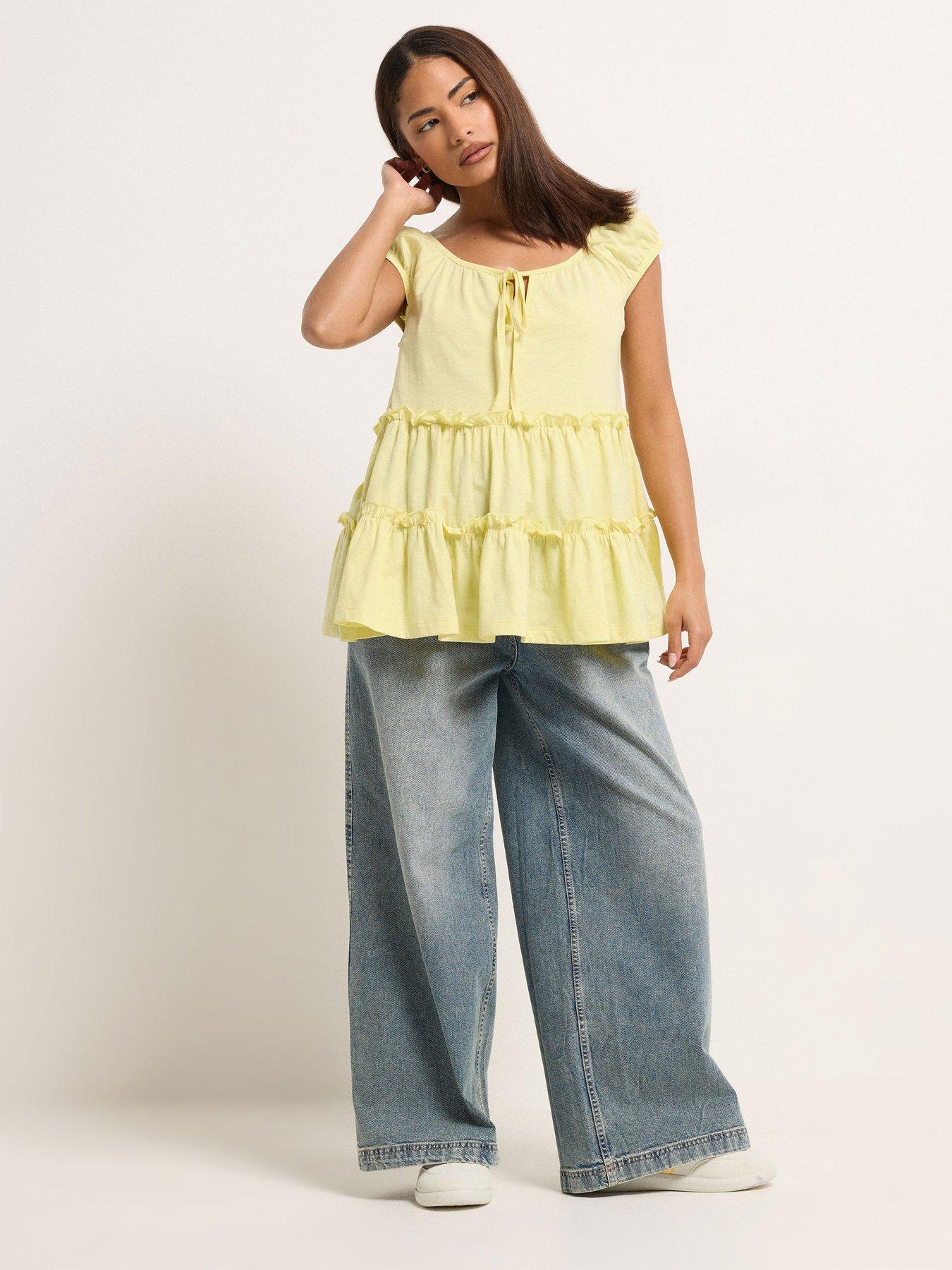  image of pixiegirl-petite-lemon-short-sleeve-tiered-top-yellow