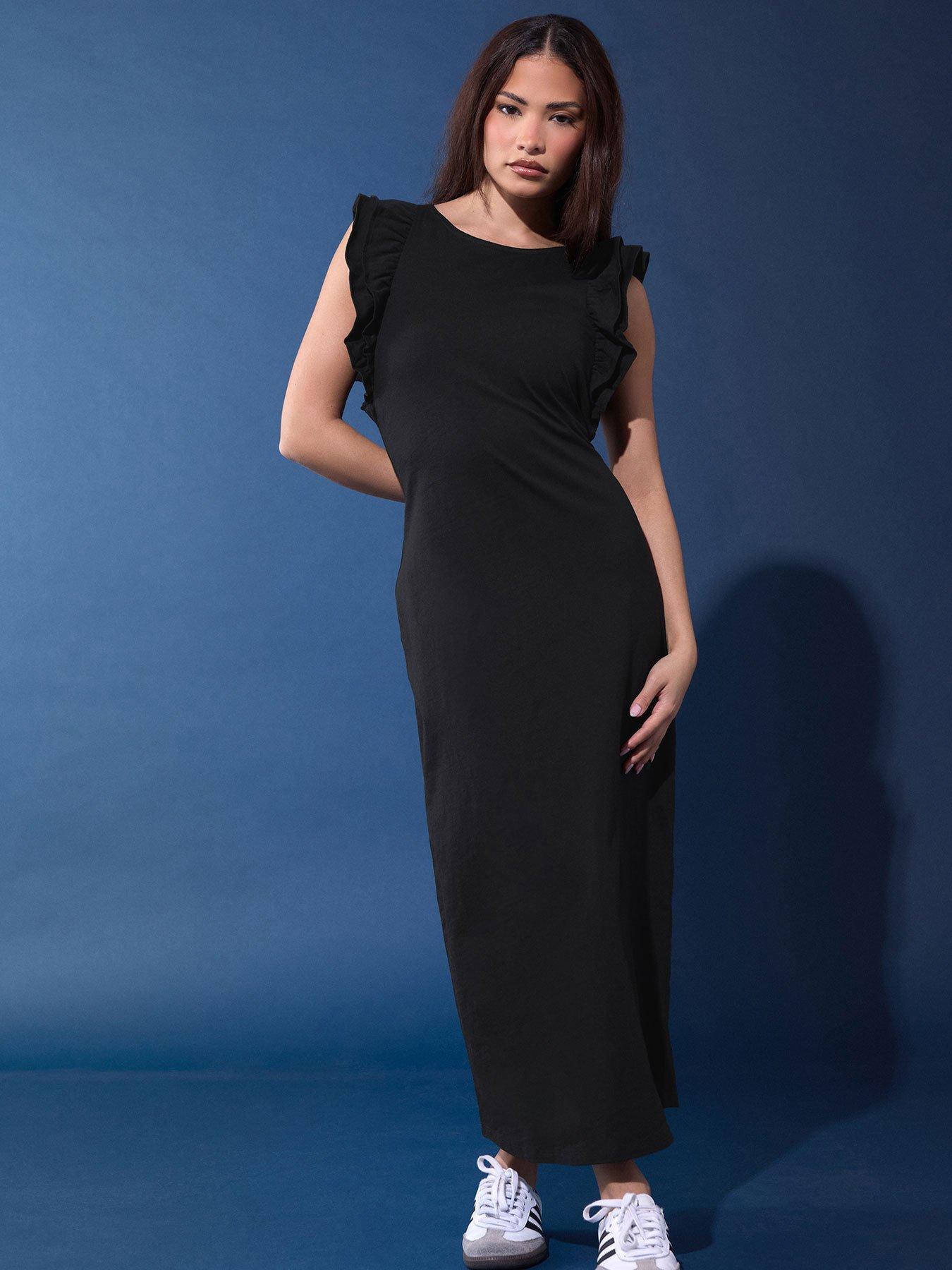 pixiegirl-petite-frill-shoulder-maxi-dress-black