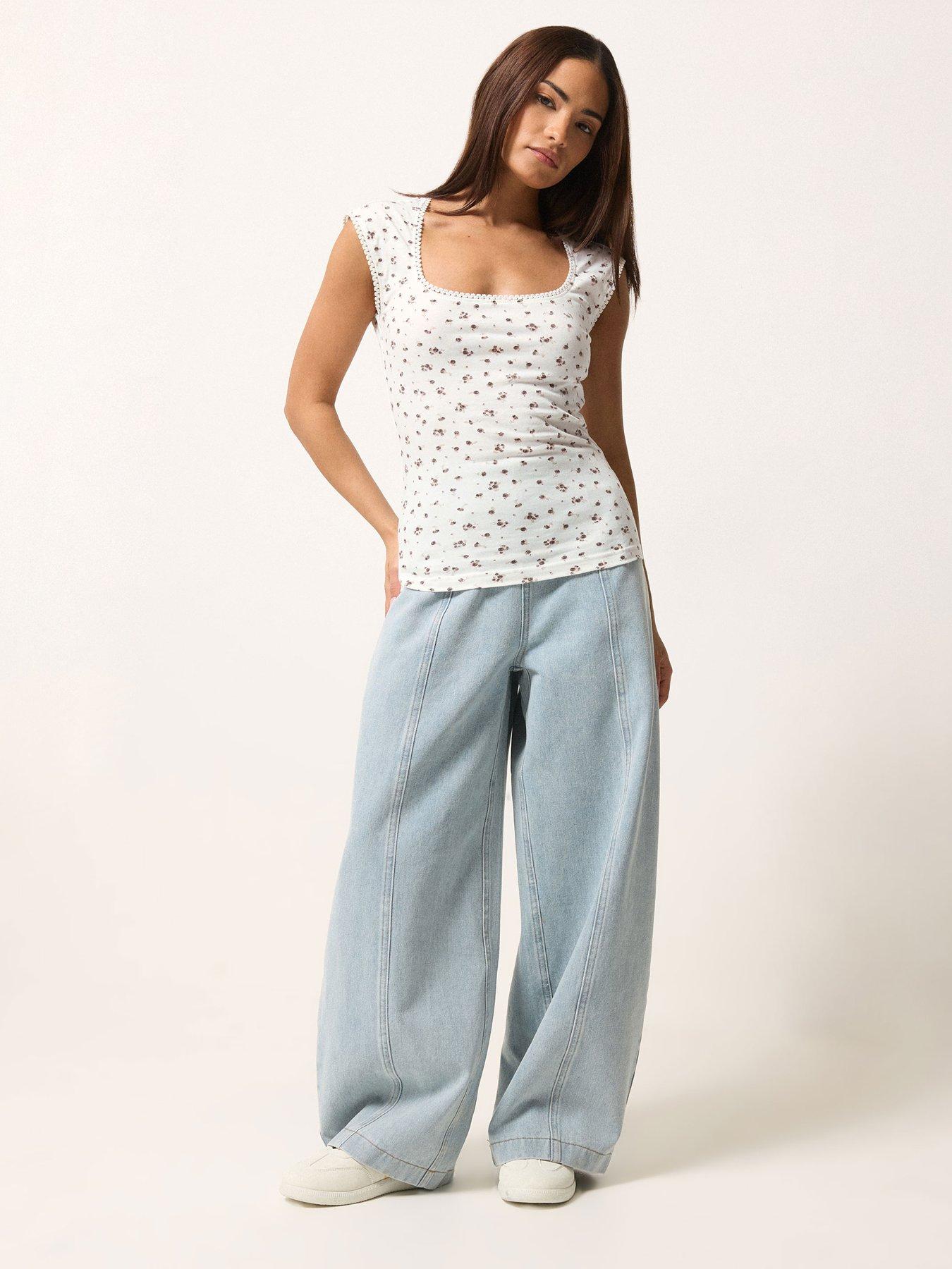  image of pixiegirl-petite-2-pack-ditsy-square-neck-vest-brownprint