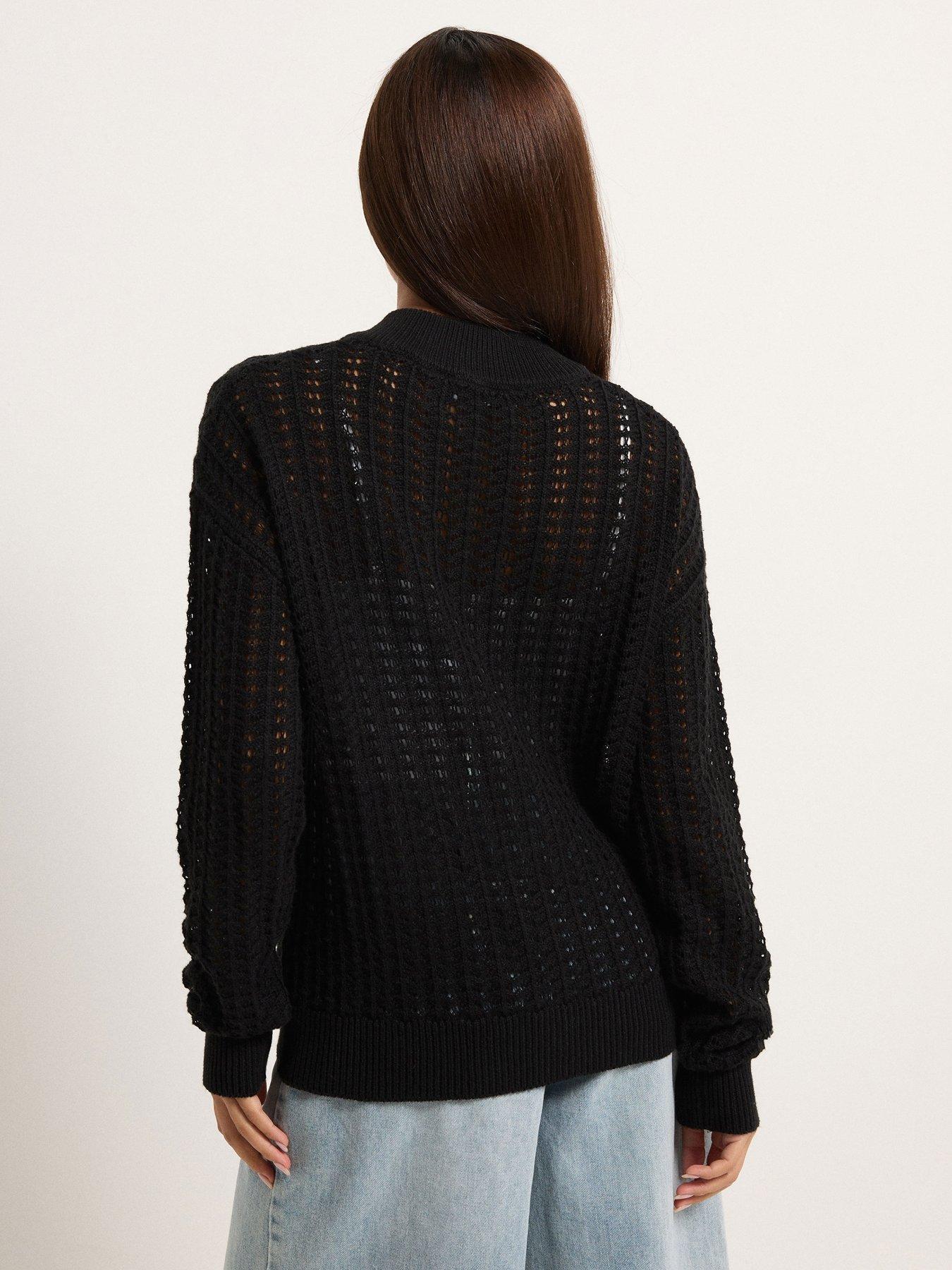 Image 2 of 5 of PixieGirl Petite Crochet Bomber Cardigan - Black