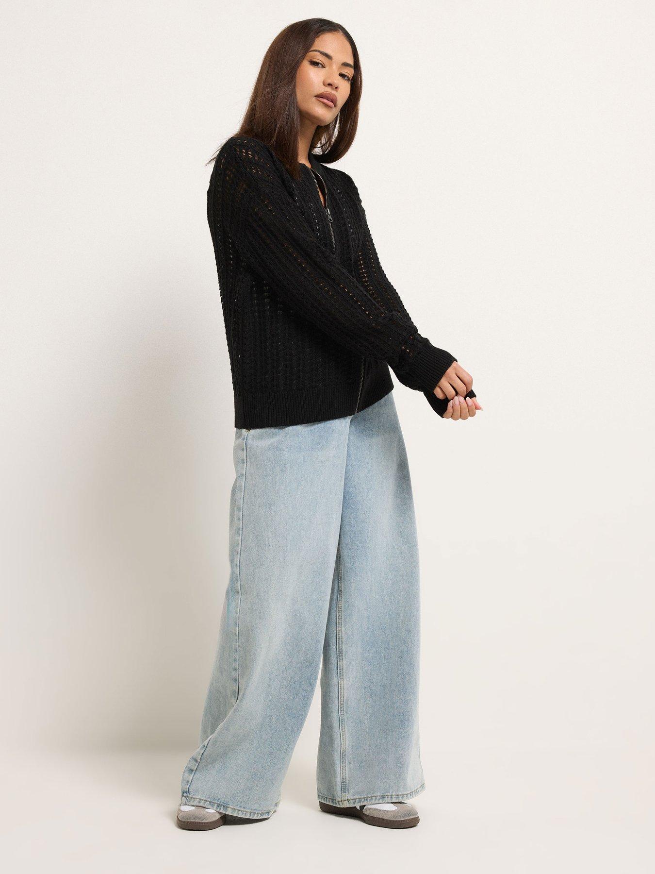 Image 3 of 5 of PixieGirl Petite Crochet Bomber Cardigan - Black