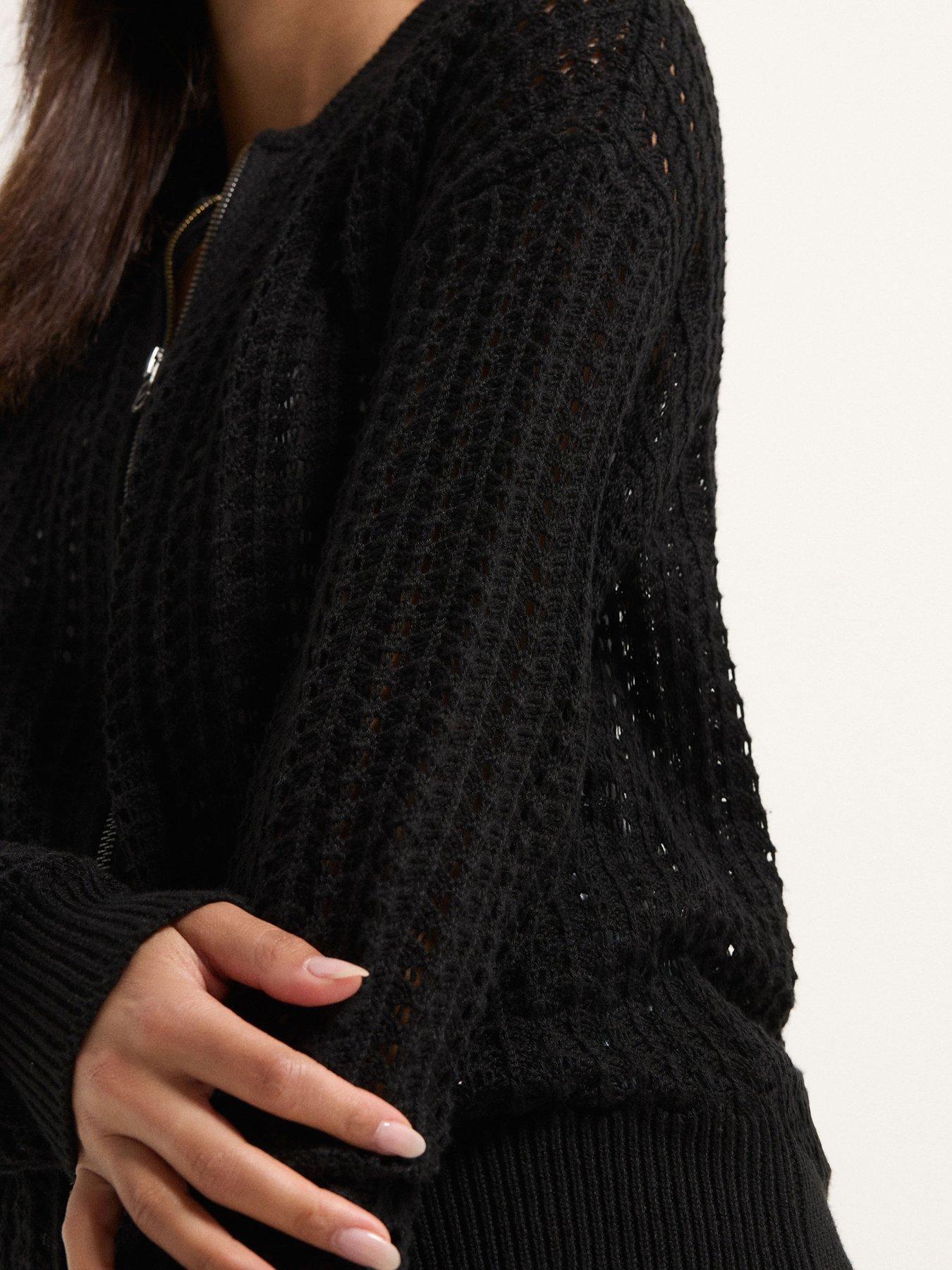 Image 4 of 5 of PixieGirl Petite Crochet Bomber Cardigan - Black