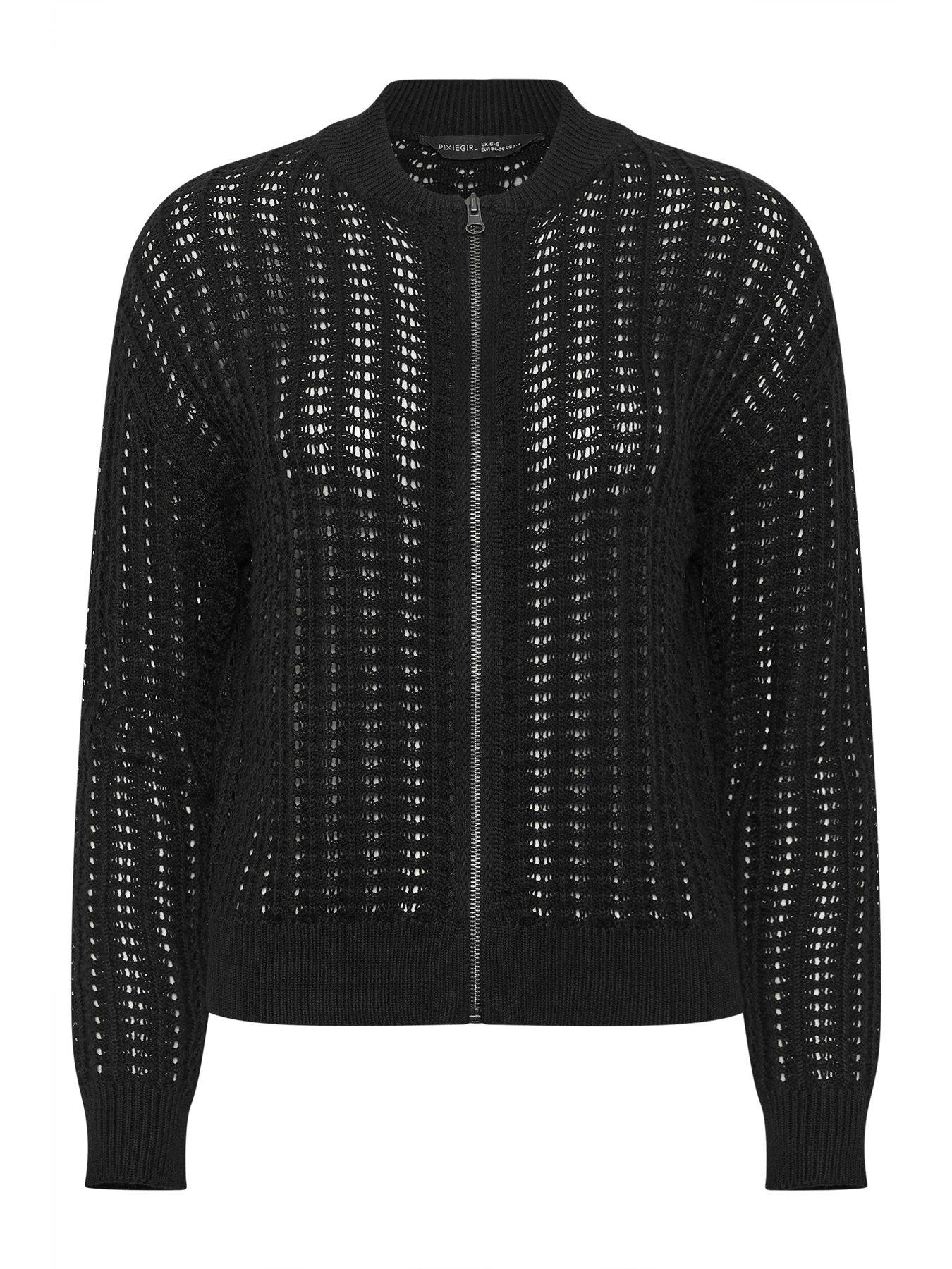 Image 5 of 5 of PixieGirl Petite Crochet Bomber Cardigan - Black
