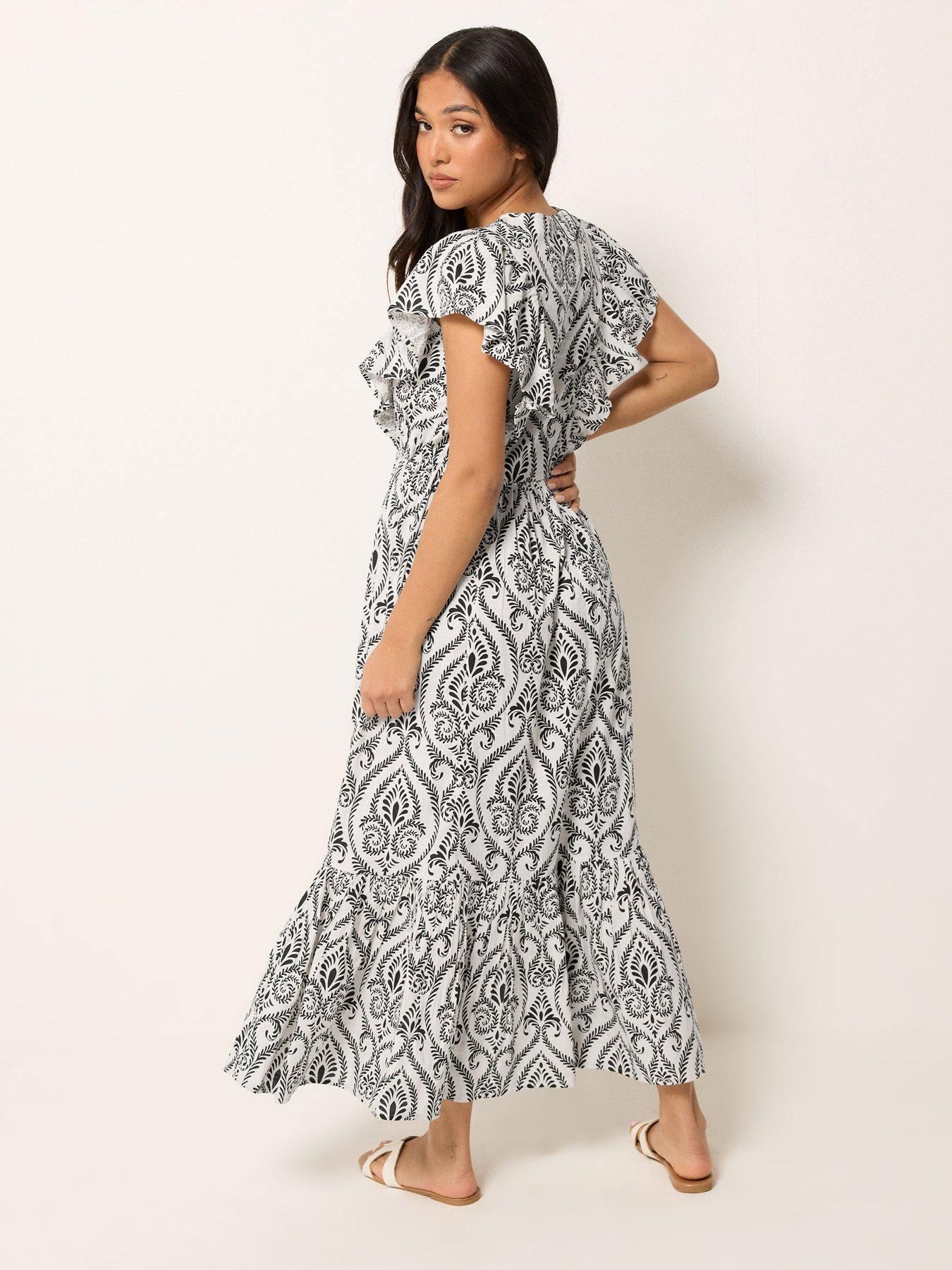 Image 2 of 5 of PixieGirl Petite Frill Print Maxi Dress - White