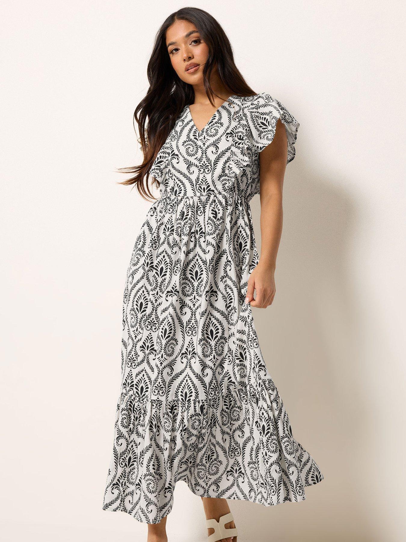 Image 3 of 5 of PixieGirl Petite Frill Print Maxi Dress - White