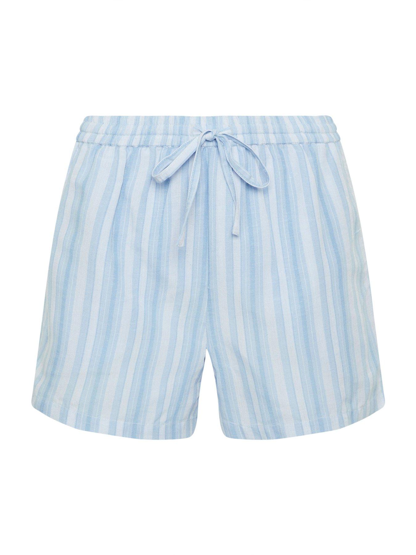 Image 5 of 5 of PixieGirl Petite Stripe Short Sleeve Shorts Containing Linen - Blue