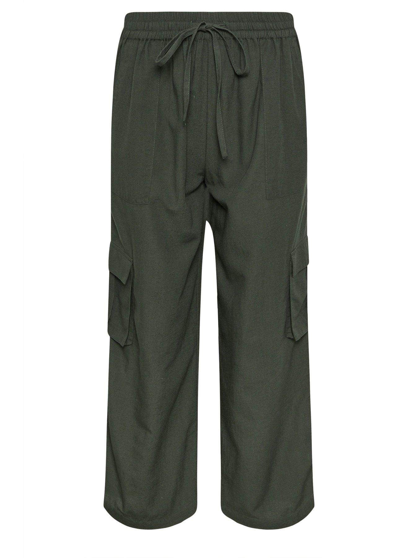 Image 5 of 5 of PixieGirl Petite Cargo Wide Leg Trousers Containing Linen - Green