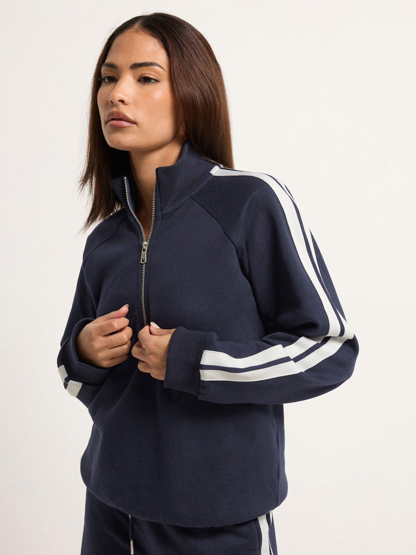 PixieGirl Petite Stripe Quarter Zip Sweat Top - Blue