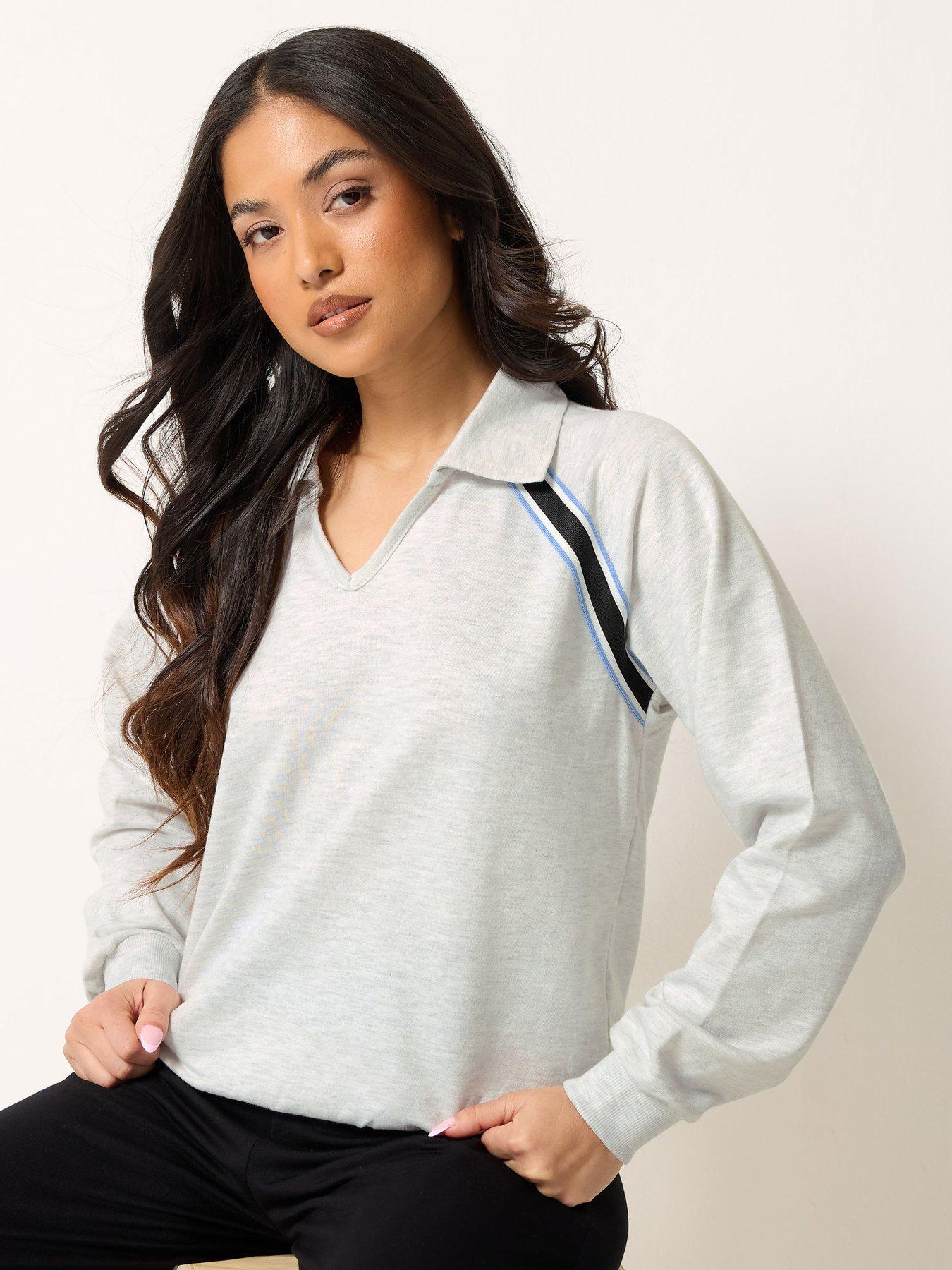 PixieGirl Petite Collar Stripe Sweatshirt - Grey