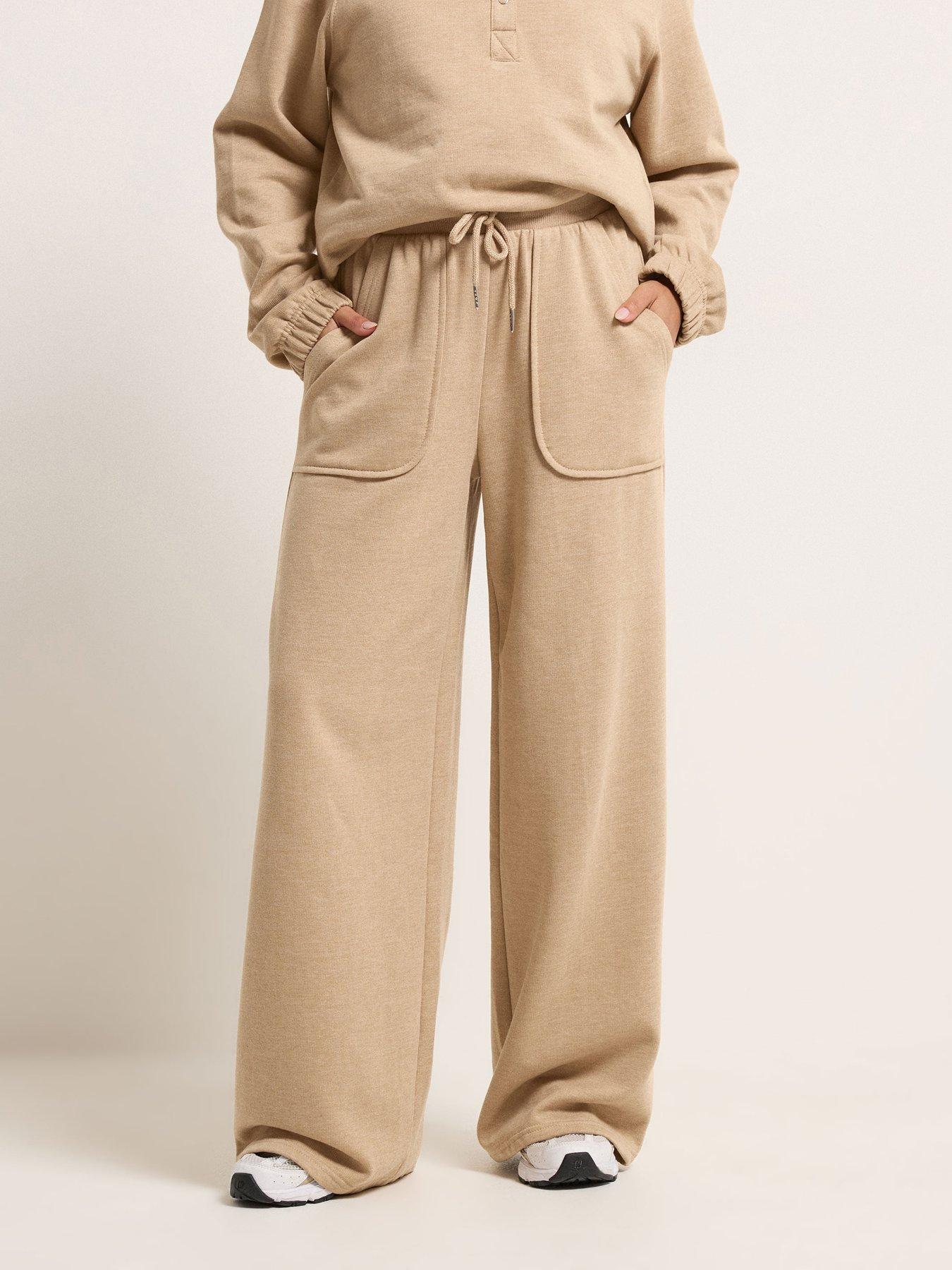 PixieGirl Petite Patch Pocket Wide Leg Joggers - Cream