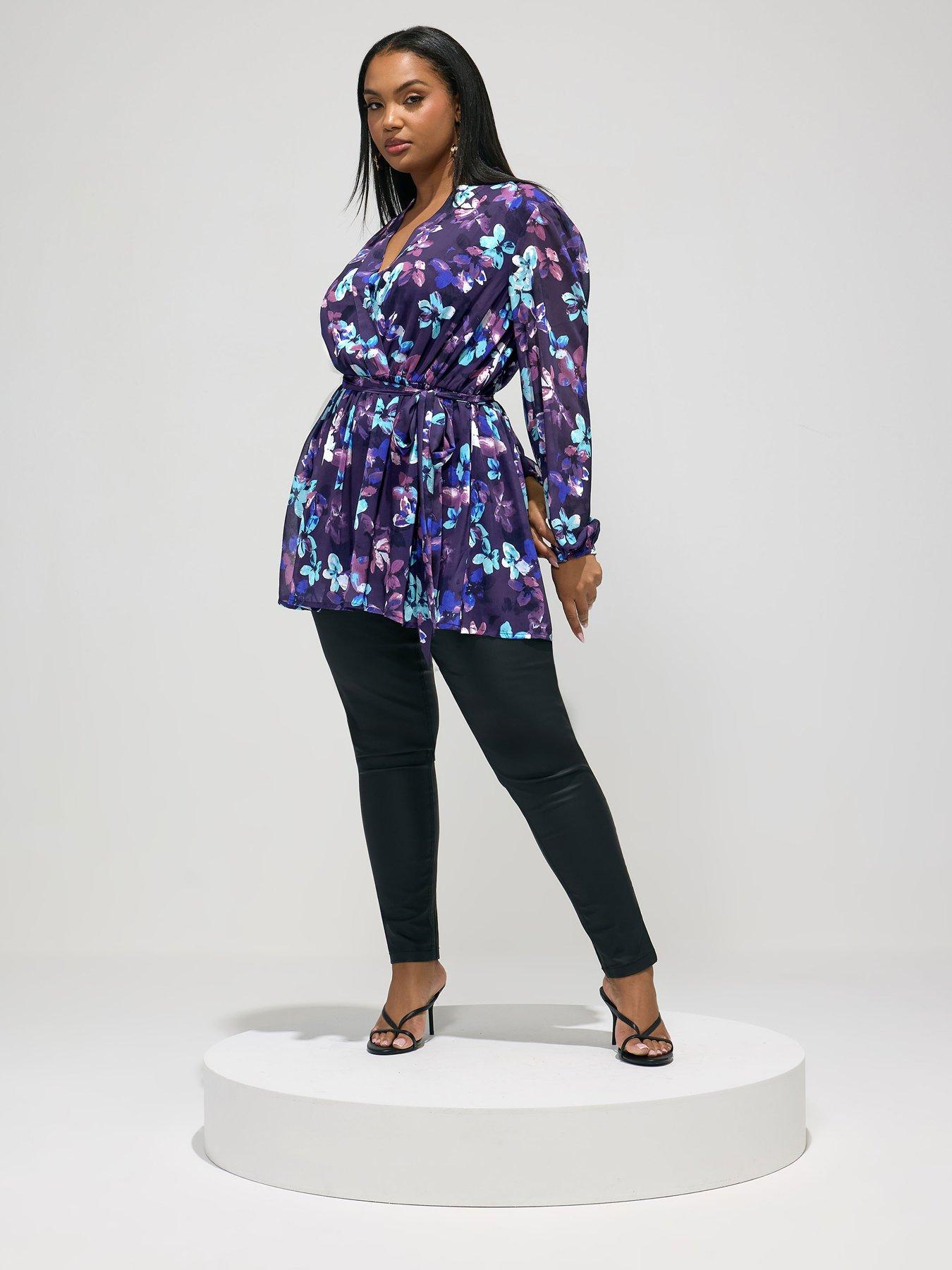 Image 3 of 5 of Yours Curve Floral Wrap Top - Blue