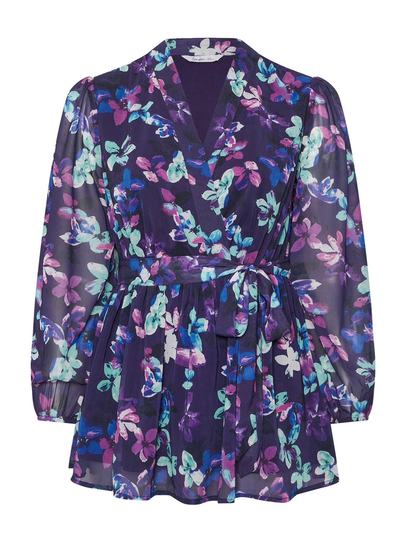 Image 5 of 5 of Yours Curve Floral Wrap Top - Blue