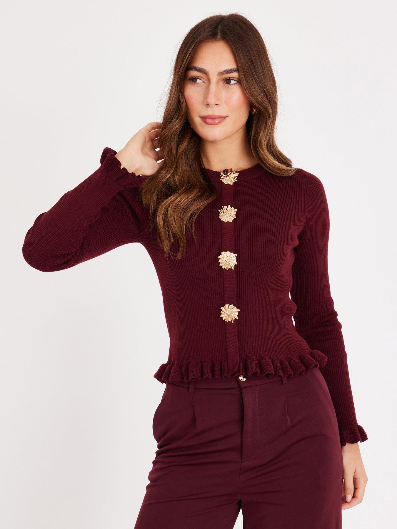 Quiz Burgundy Frill Hem Cardigan