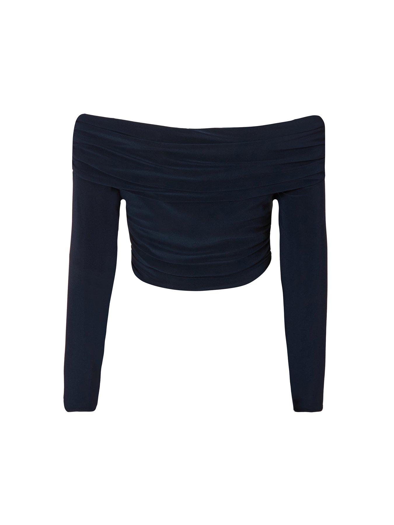 Image 5 of 6 of Quiz Navy Bardot Buckle Embellished Crop Top