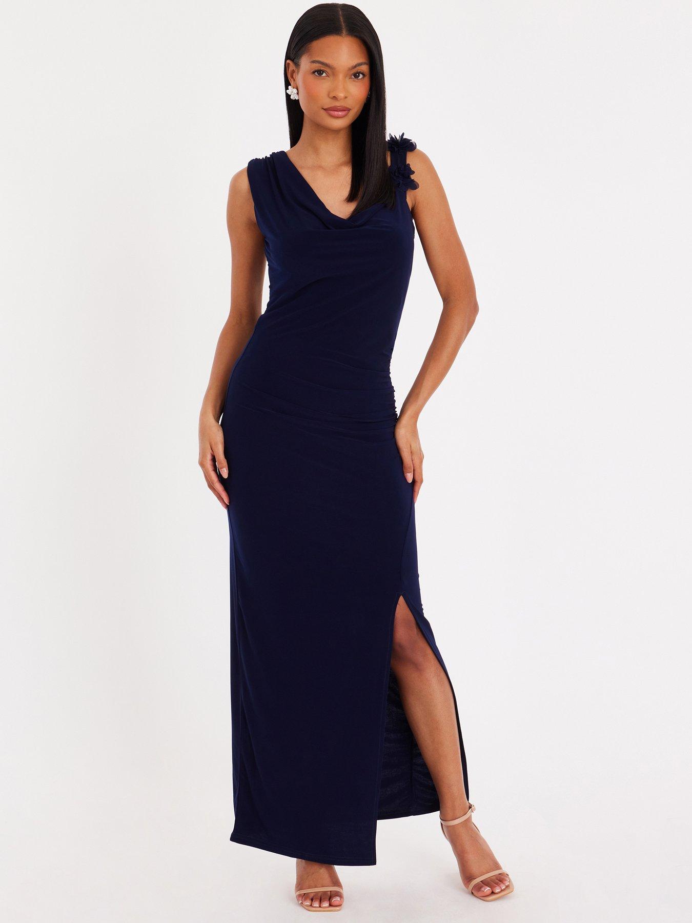 Quiz Navy Floral Detail Maxi Dress