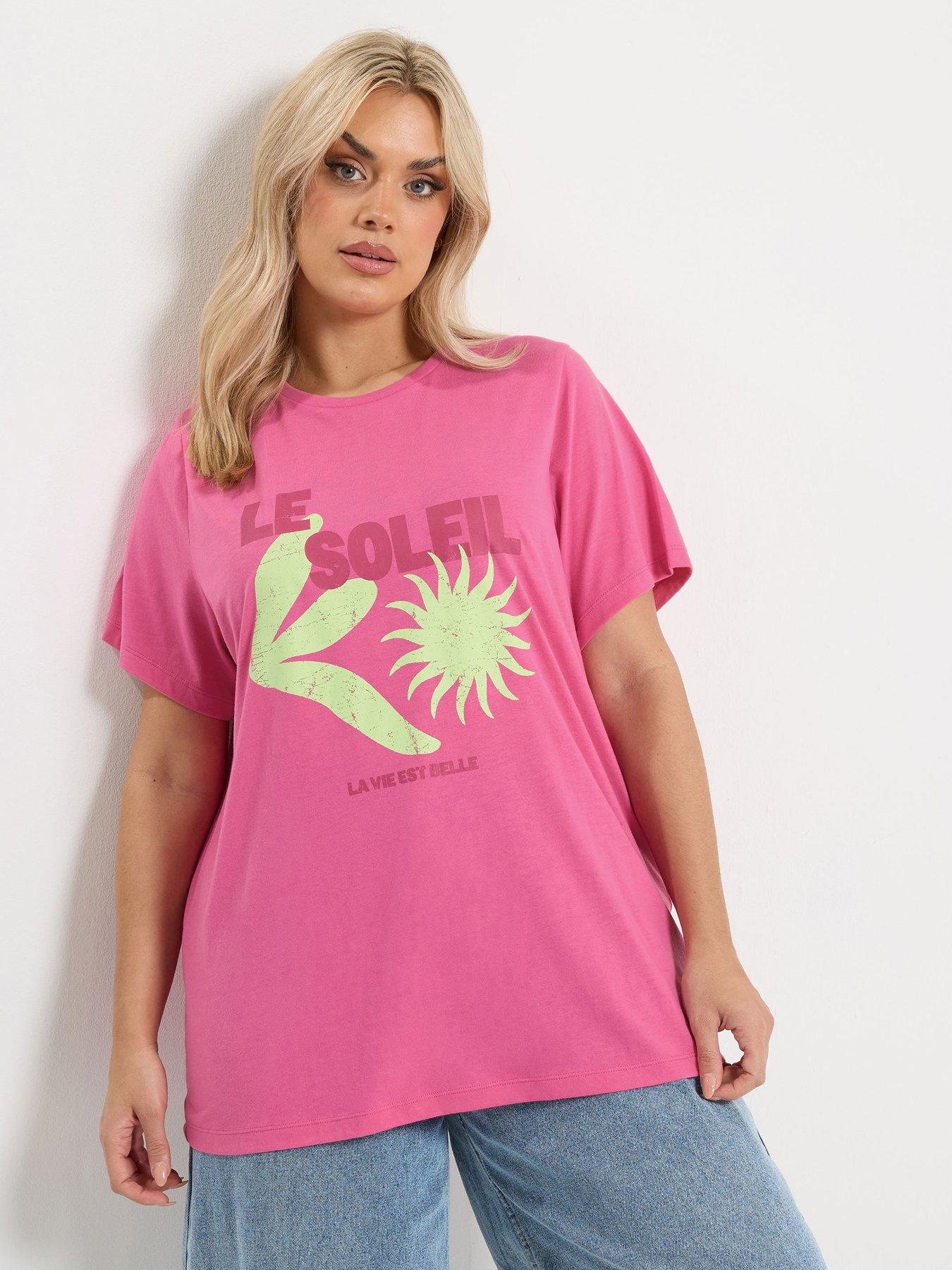 Yours Curve Placement T-Shirt - Pink