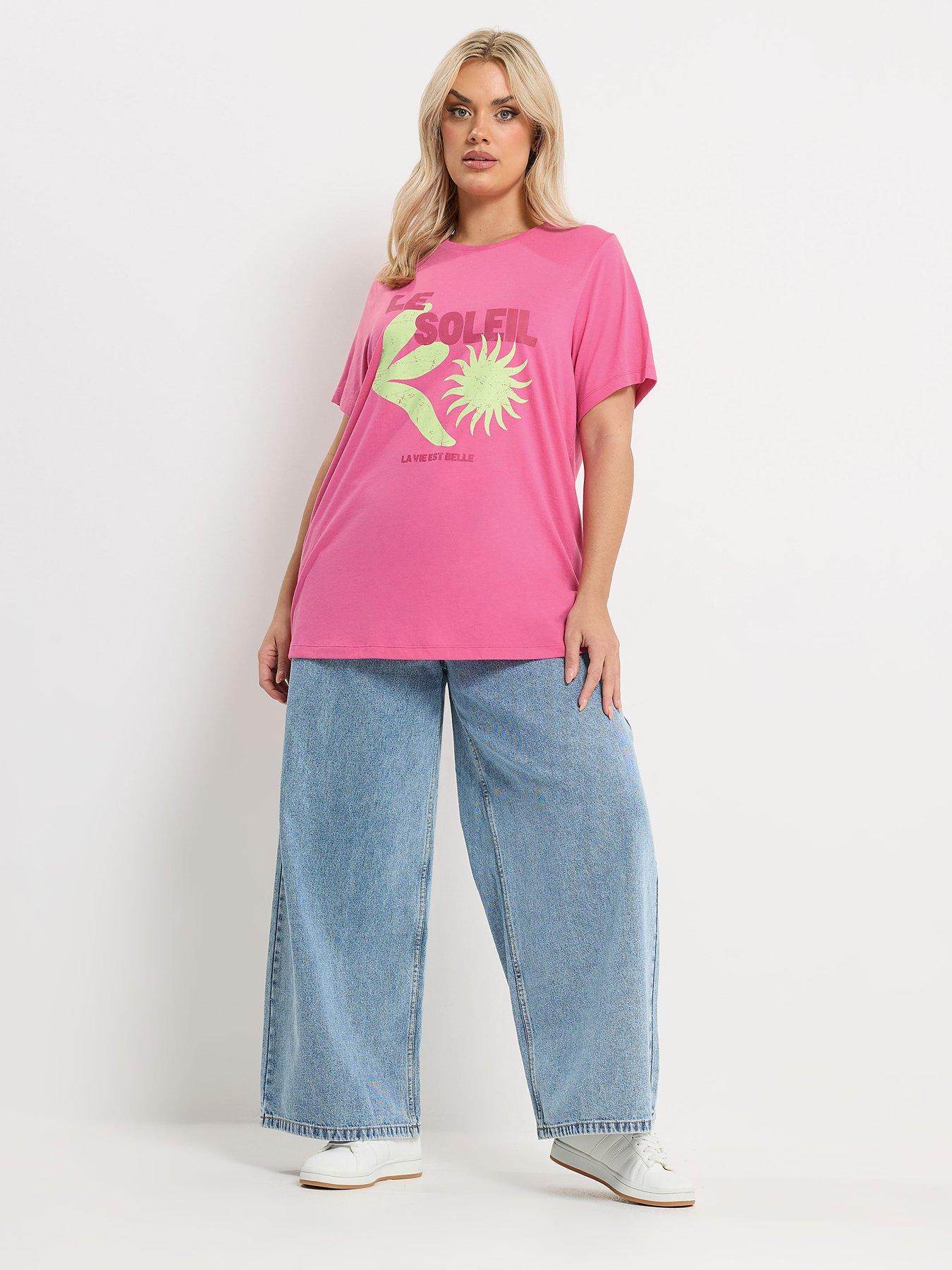 Image 3 of 5 of Yours Curve Placement T-Shirt - Pink