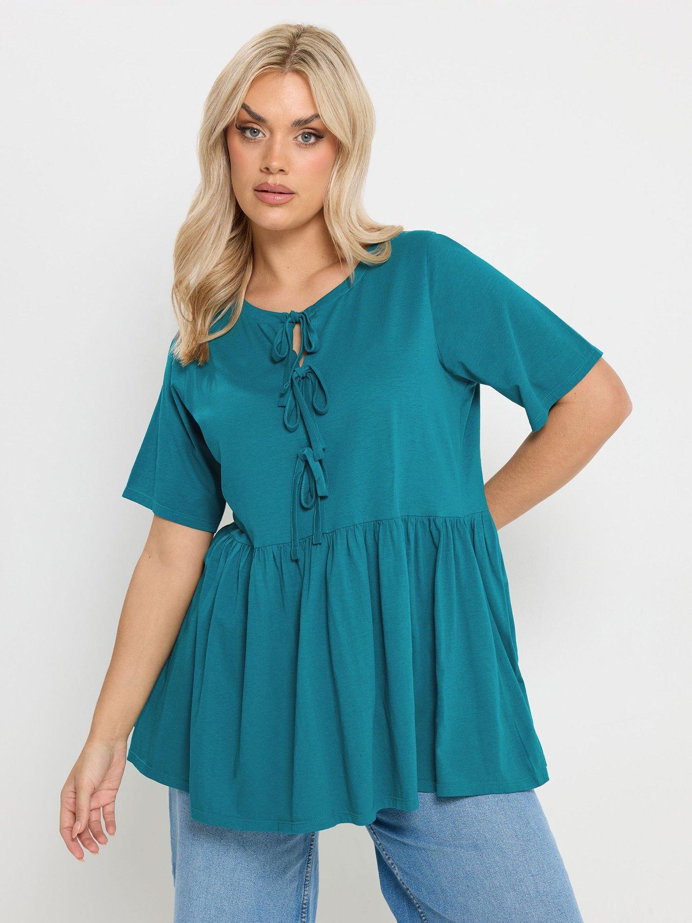 front image of yours-curve-bow-front-peplum-top