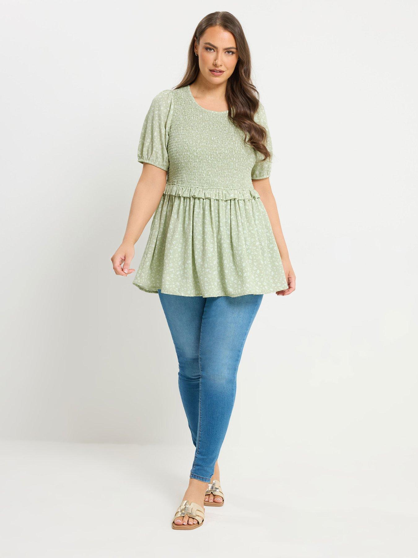 Image 3 of 5 of Yours Curve Texture Shirred Peplum Top