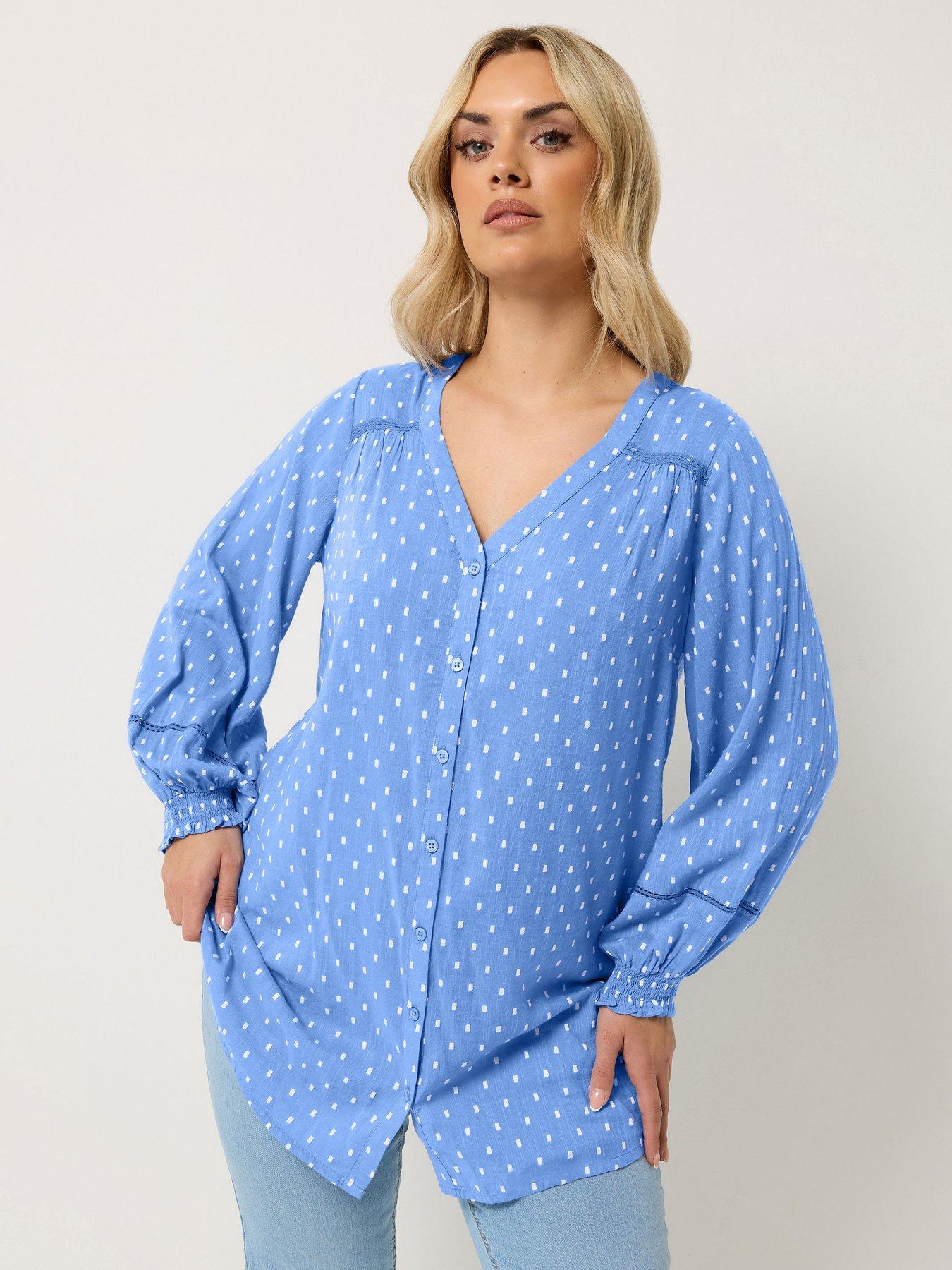 Image 1 of 4 of Yours Curve Cotton Dobby Blouse - Blue