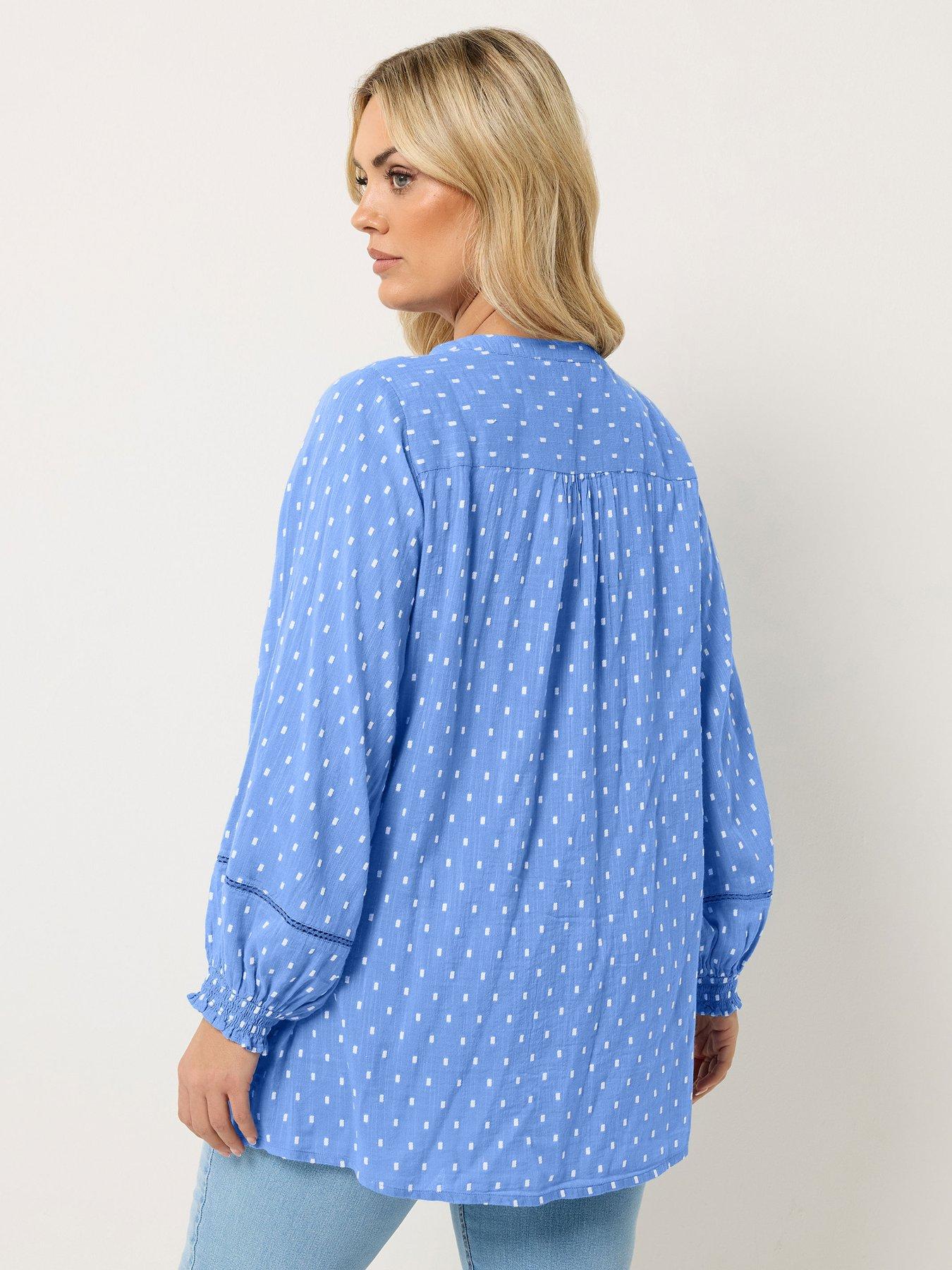 Image 2 of 4 of Yours Curve Cotton Dobby Blouse - Blue