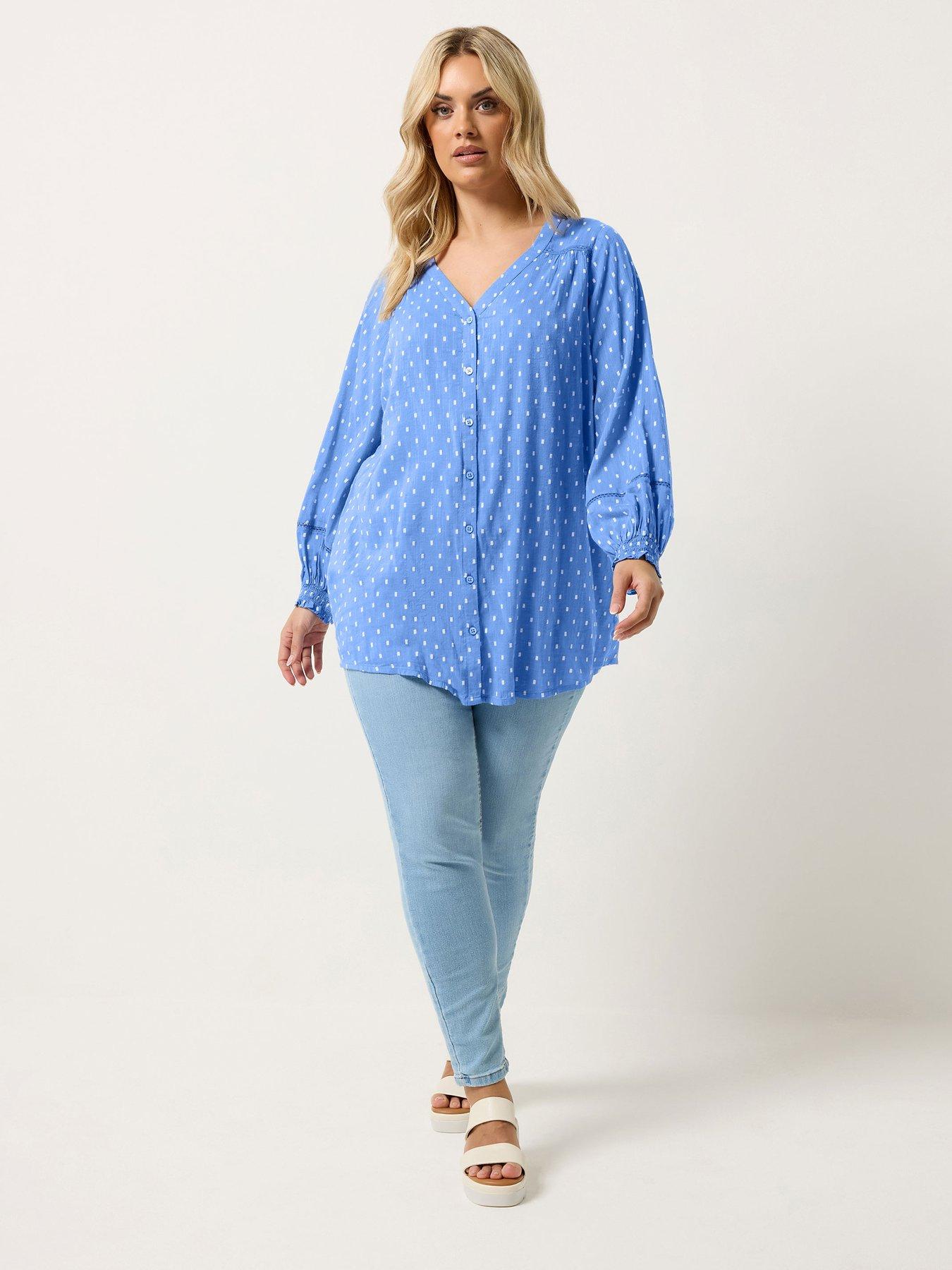 Image 3 of 4 of Yours Curve Cotton Dobby Blouse - Blue