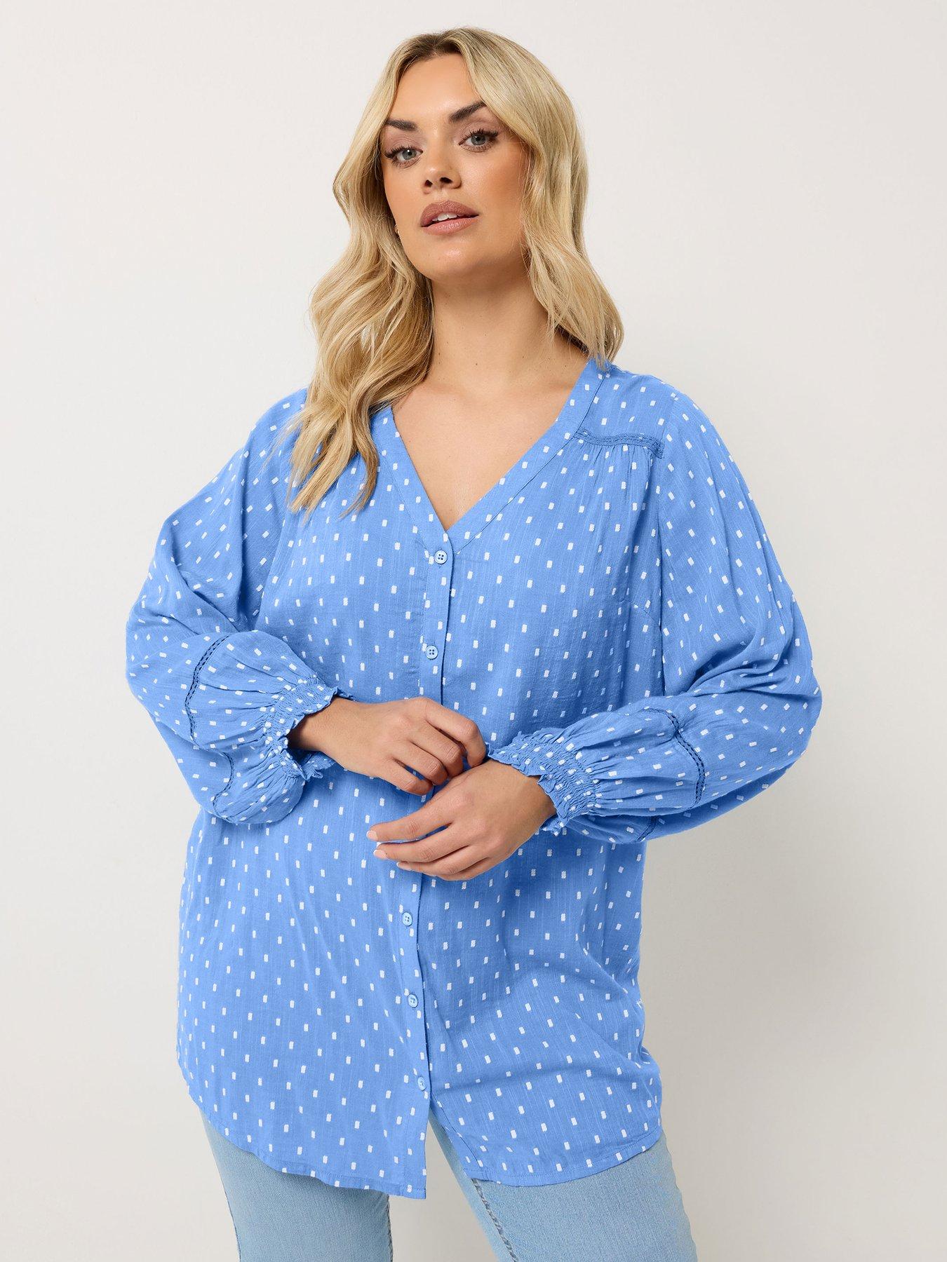 Image 4 of 4 of Yours Curve Cotton Dobby Blouse - Blue