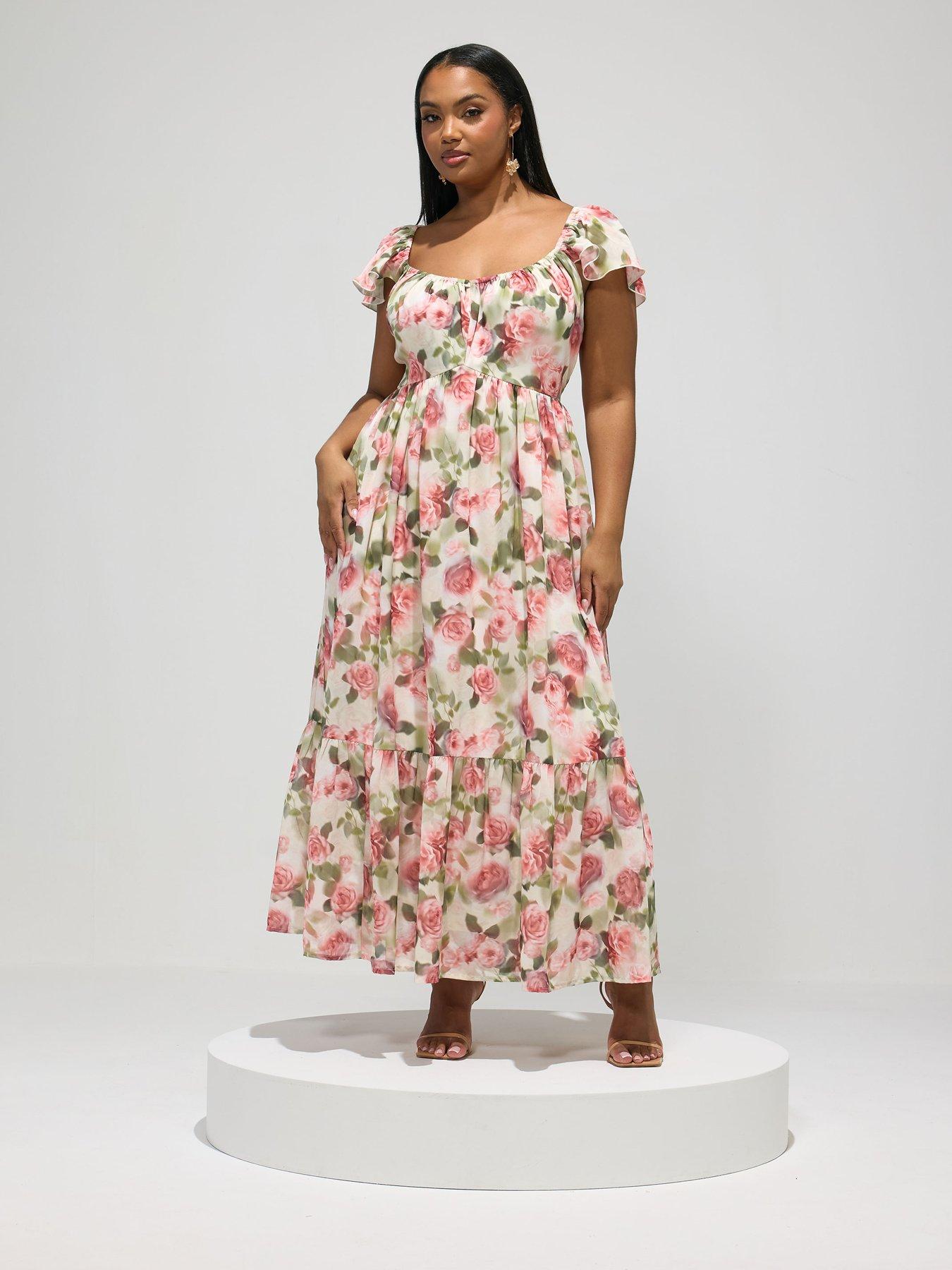 Yours Curve Floral Smock Tiered Dress - White