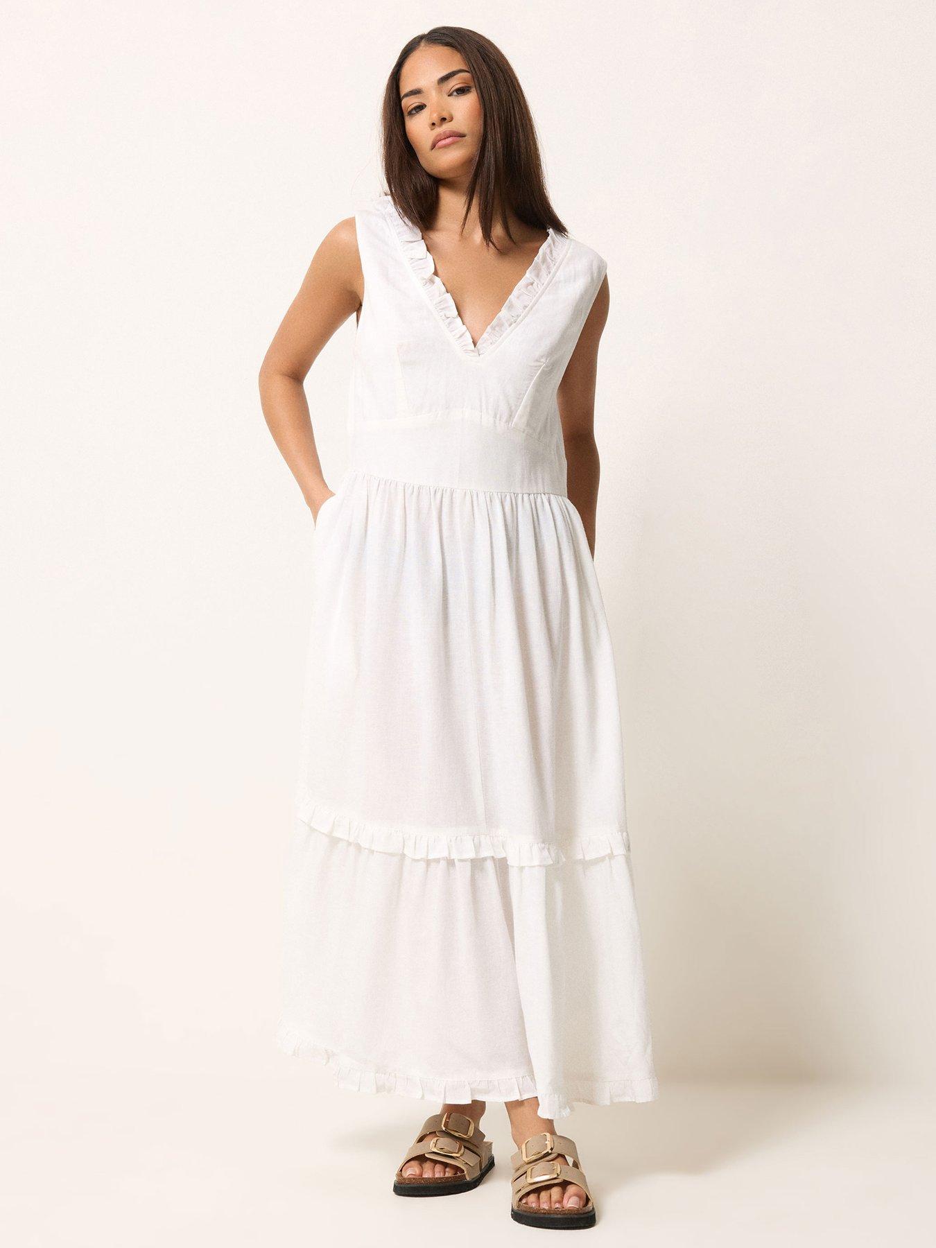PixieGirl Petite Tie Back Tiered Dress - White