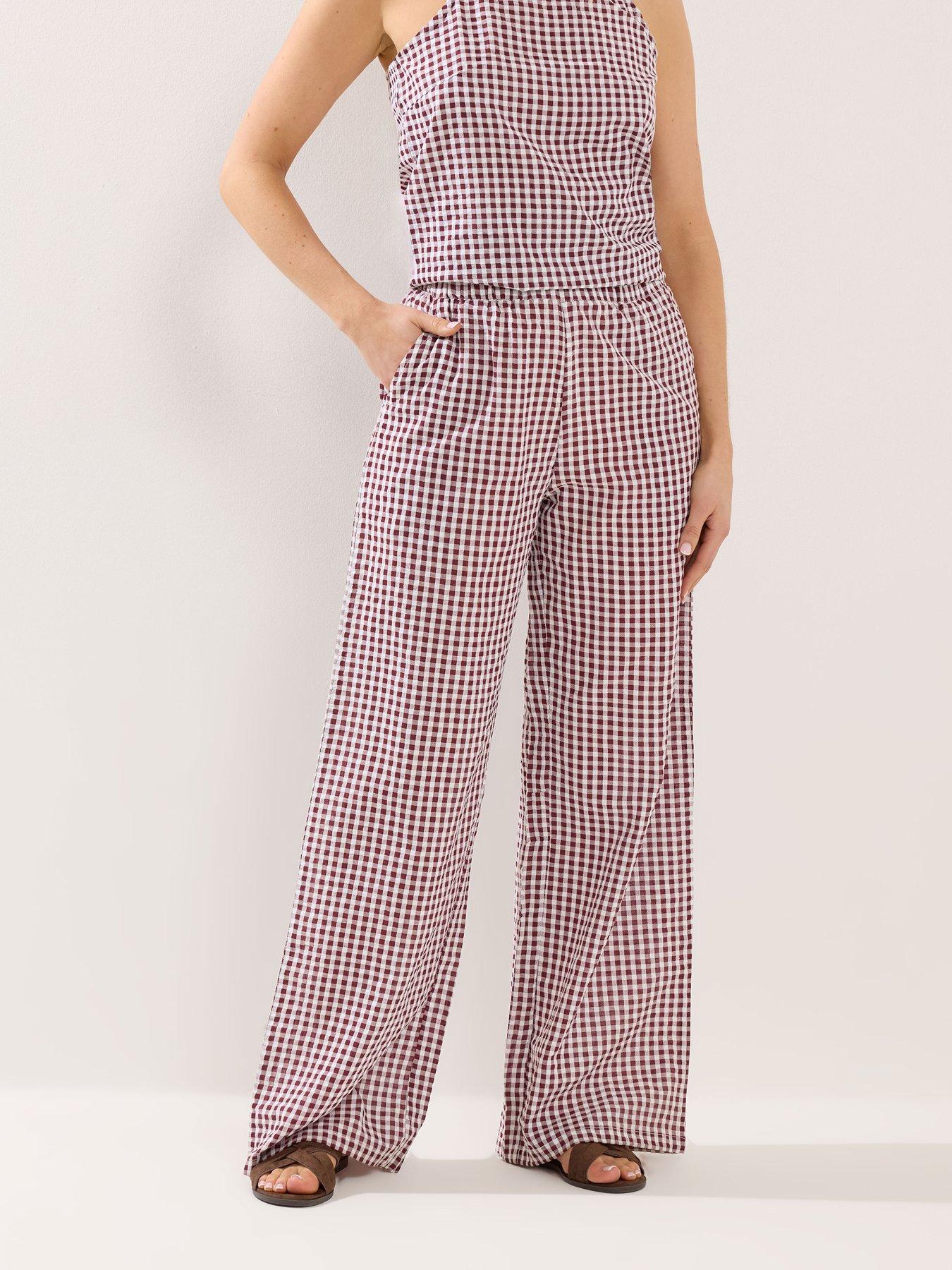 Long Tall Sally Gingham Wide Leg Trousers 34" - Red