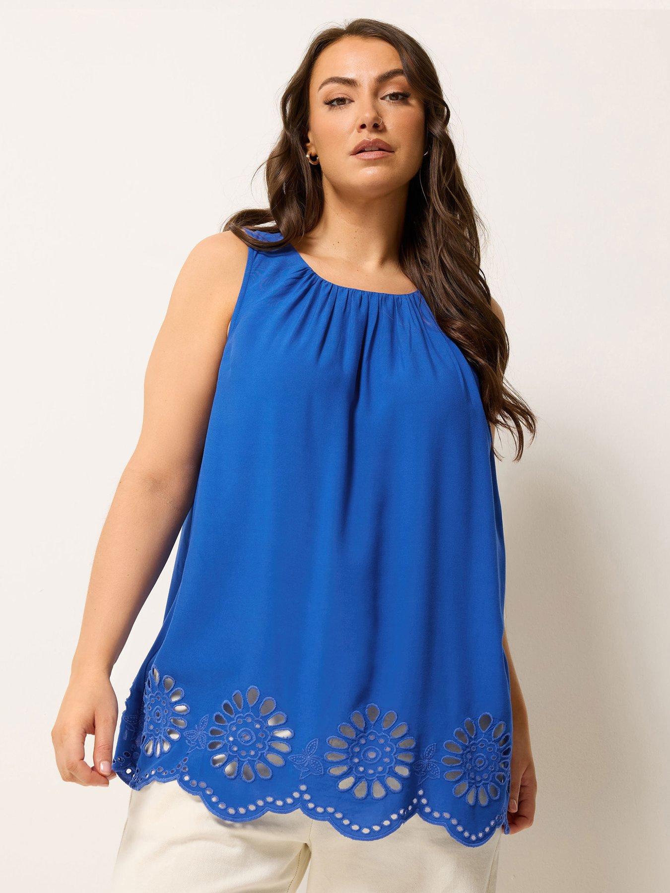 Yours Curve Broderie Hem Vest - Blue