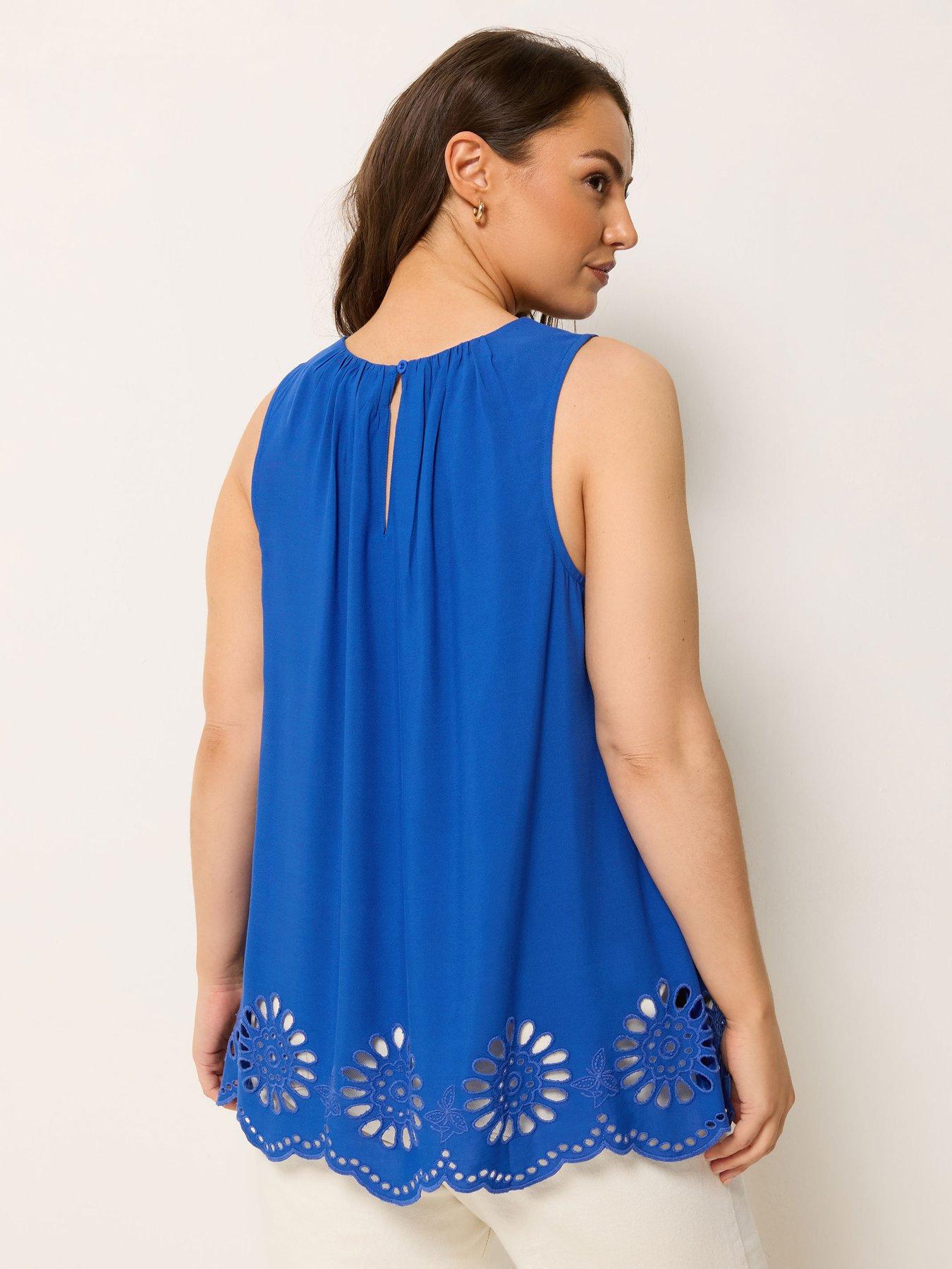 Image 2 of 5 of Yours Curve Broderie Hem Vest - Blue