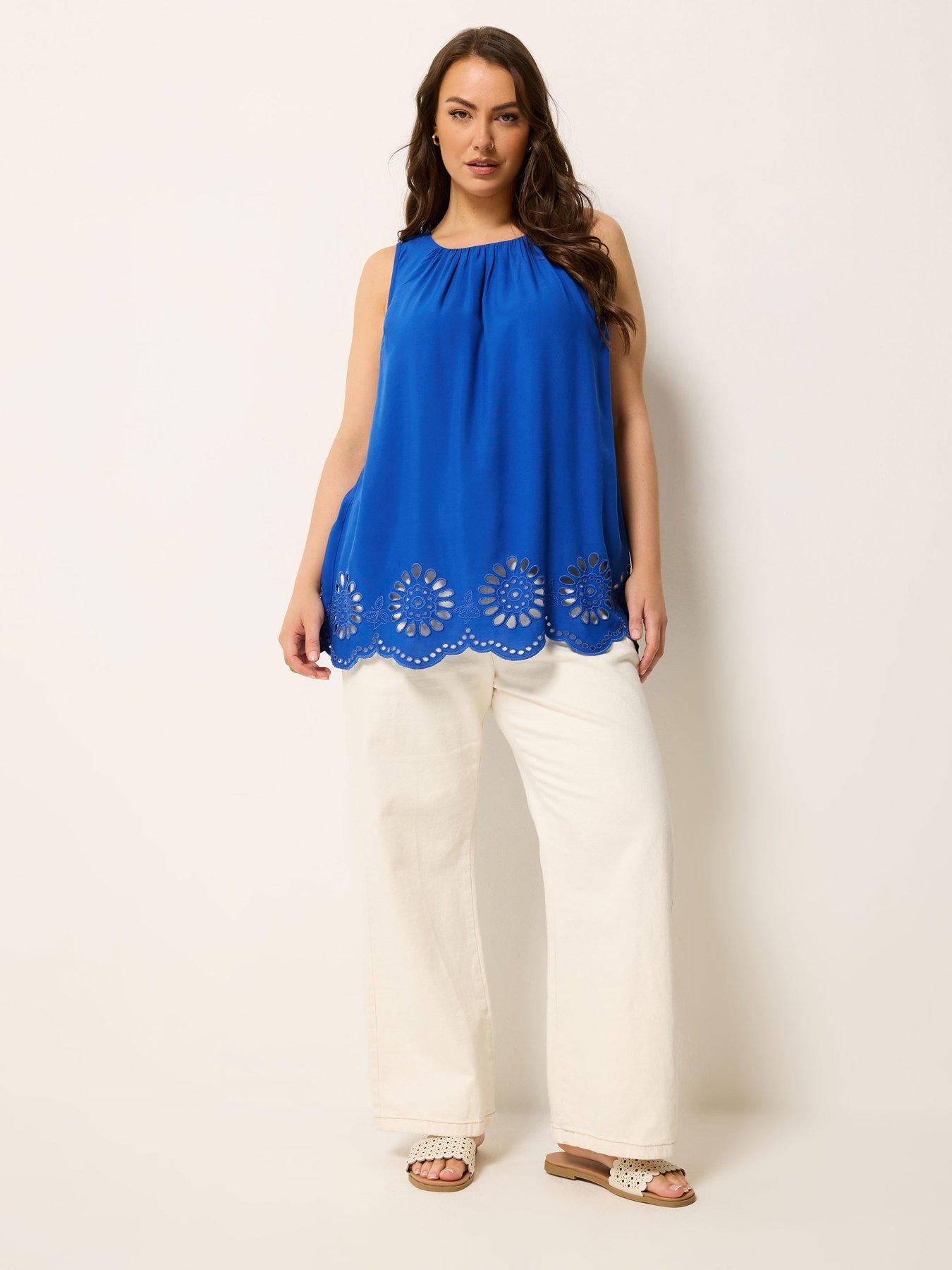 Image 3 of 5 of Yours Curve Broderie Hem Vest - Blue