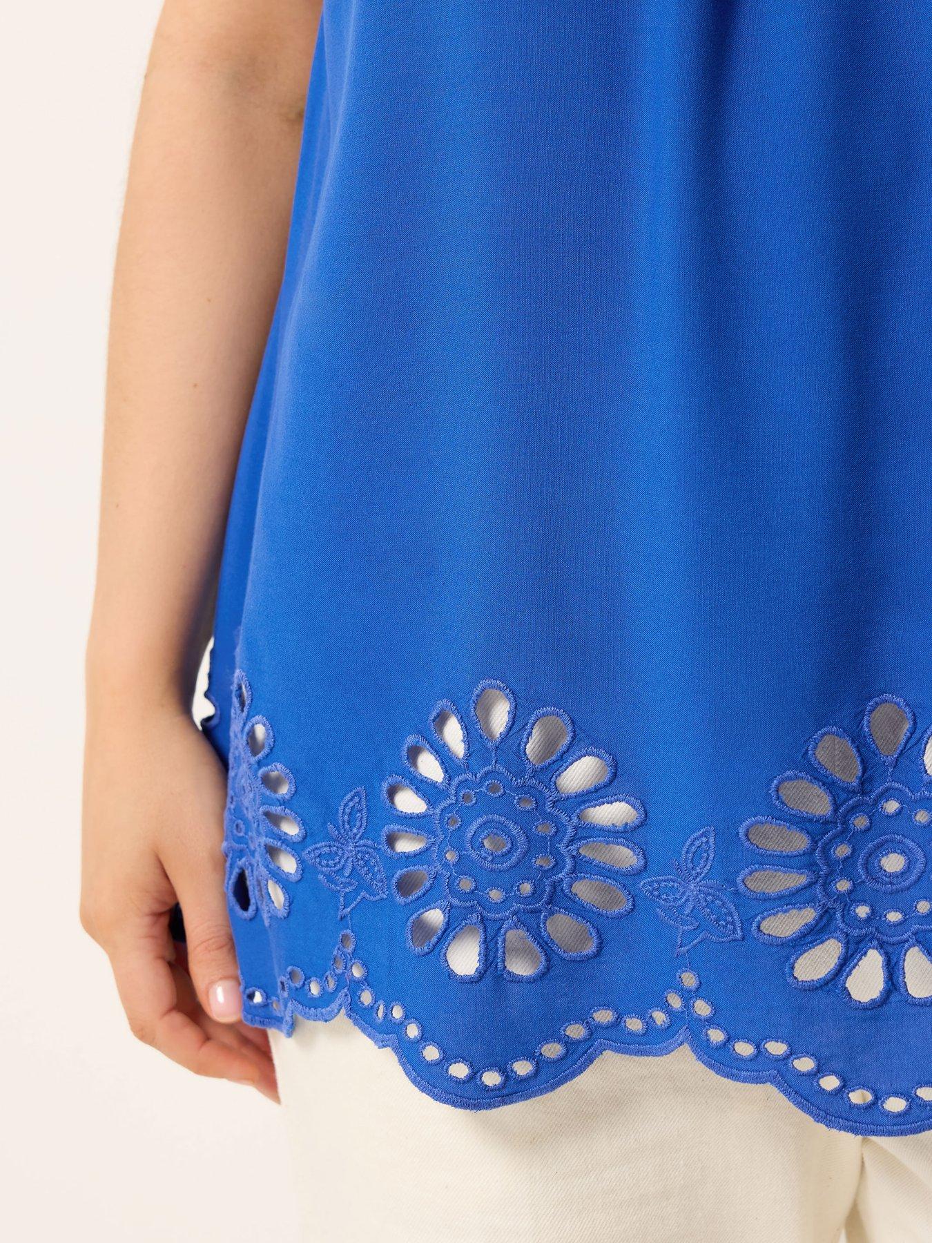 Image 4 of 5 of Yours Curve Broderie Hem Vest - Blue