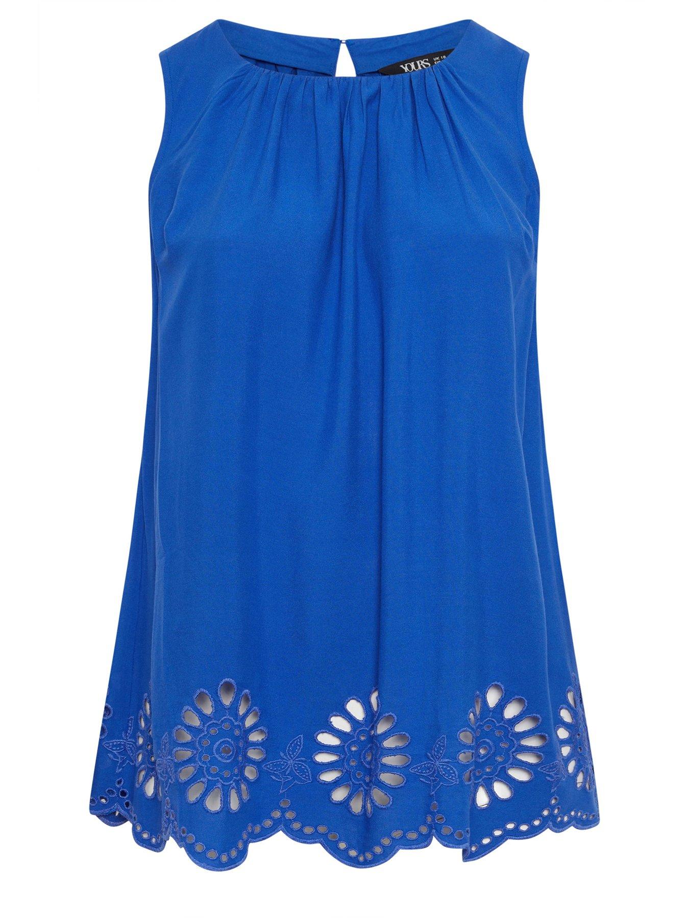 Image 5 of 5 of Yours Curve Broderie Hem Vest - Blue