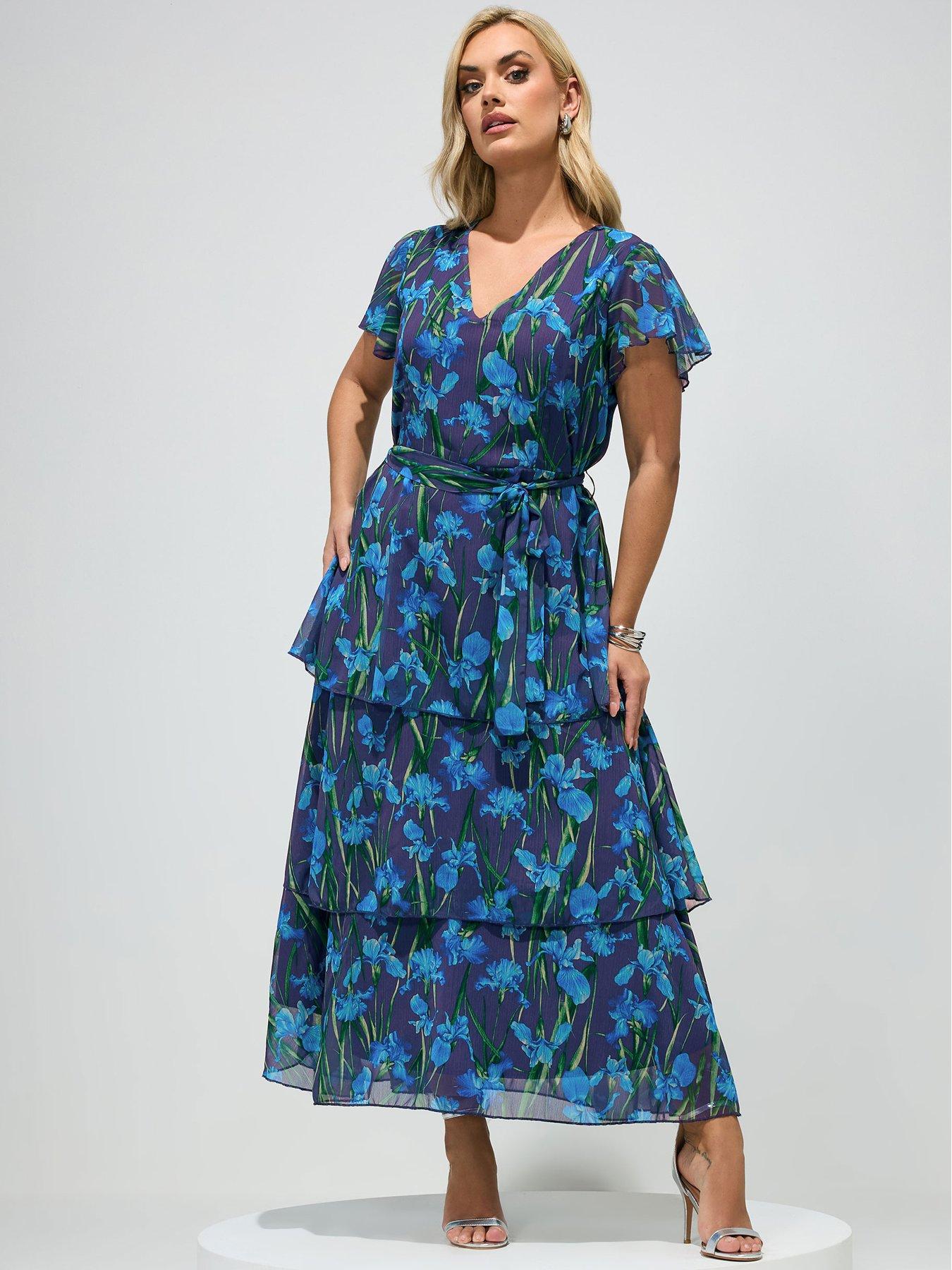 Yours Curve Floral Tiered V-neck Dress