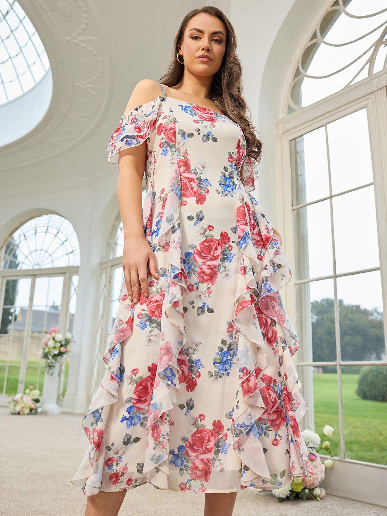 Yours Curve Rose Floral Ruffle Dress