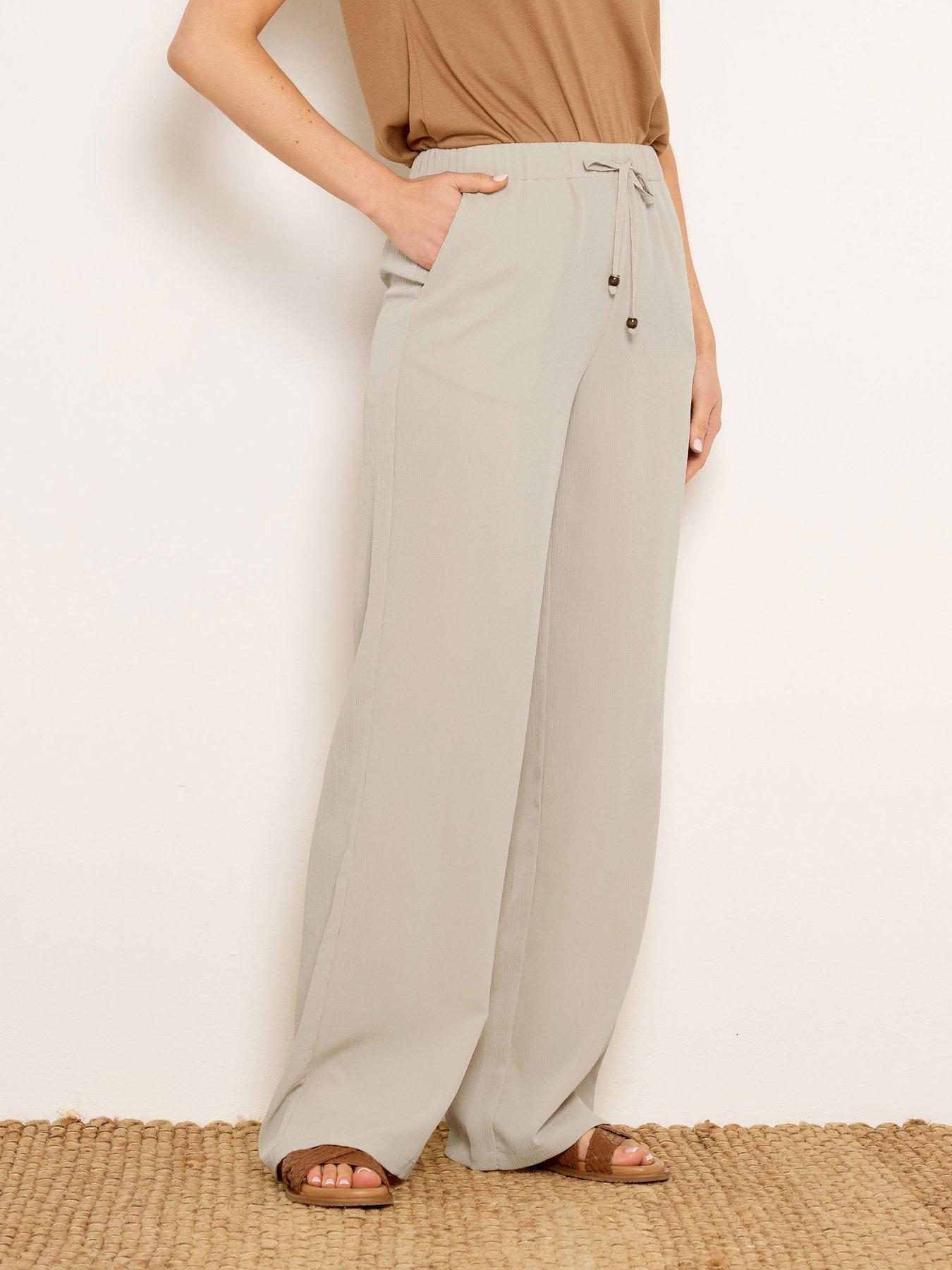 Long Tall Sally Textured Wide Leg Trousers 34" - Natural Brown