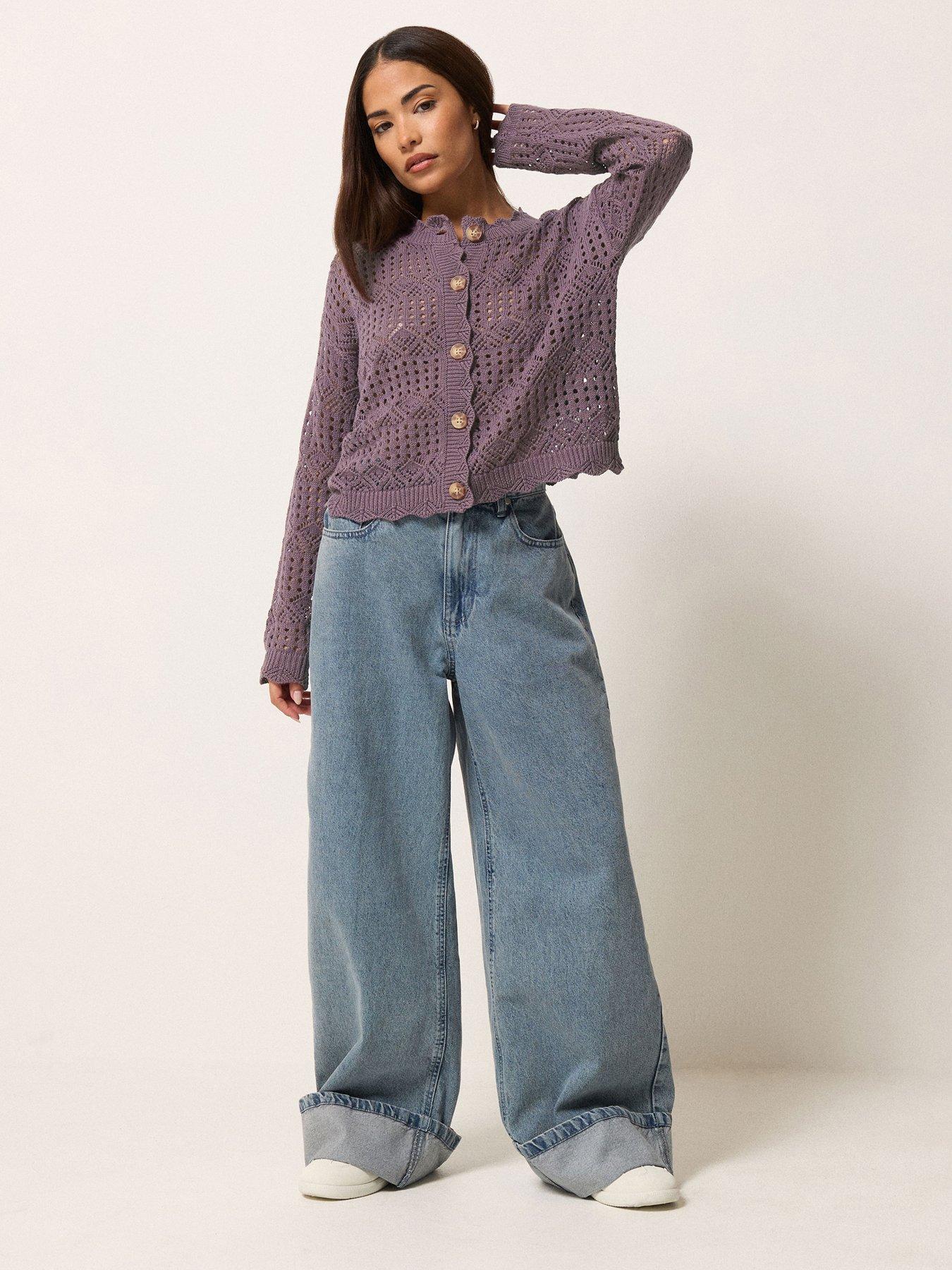  image of pixiegirl-petite-button-crochet-cardigan-purple