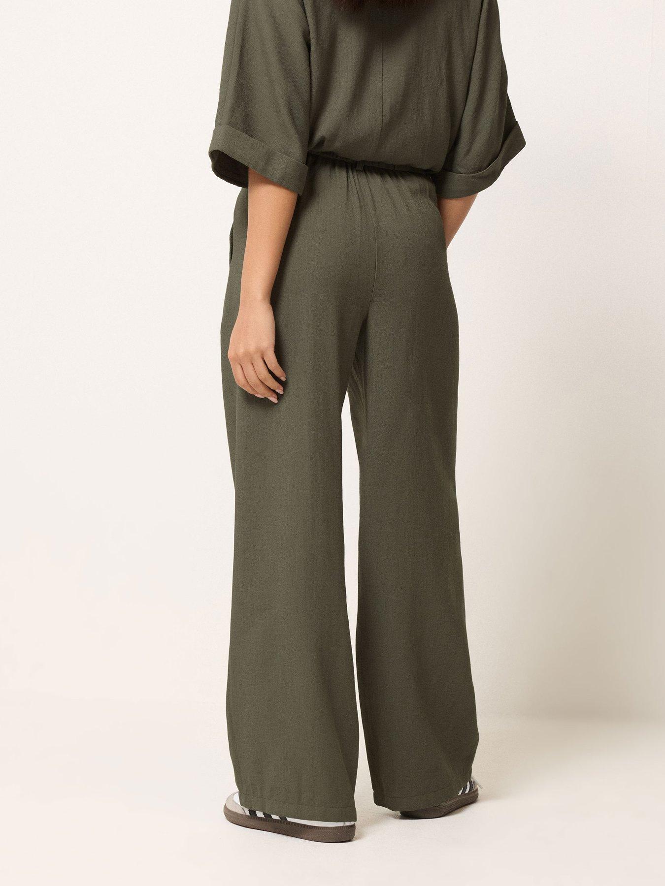 Image 2 of 5 of PixieGirl Petite Linen Look Wide Leg Trousers - Green