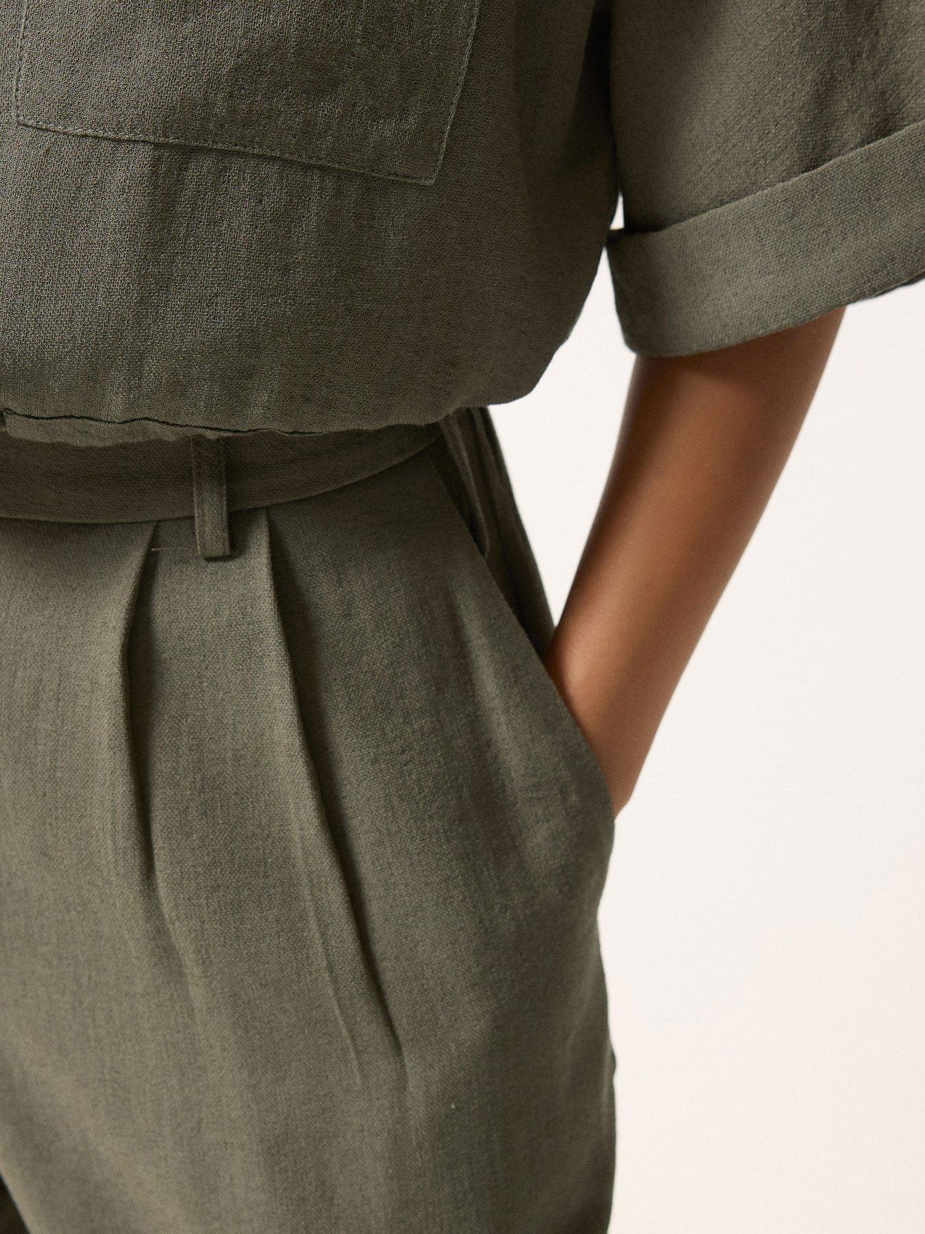 Image 4 of 5 of PixieGirl Petite Linen Look Wide Leg Trousers - Green