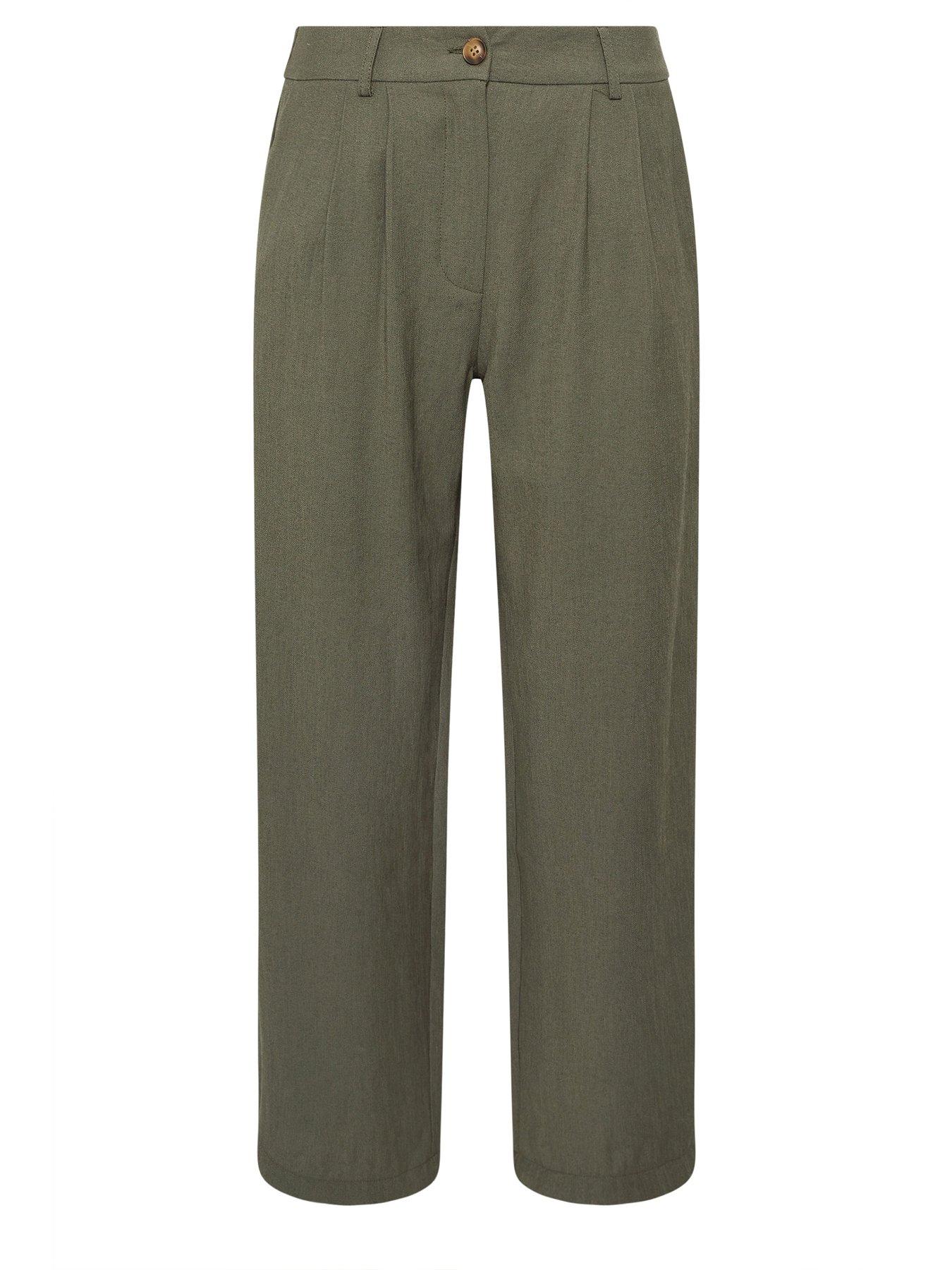 Image 5 of 5 of PixieGirl Petite Linen Look Wide Leg Trousers - Green