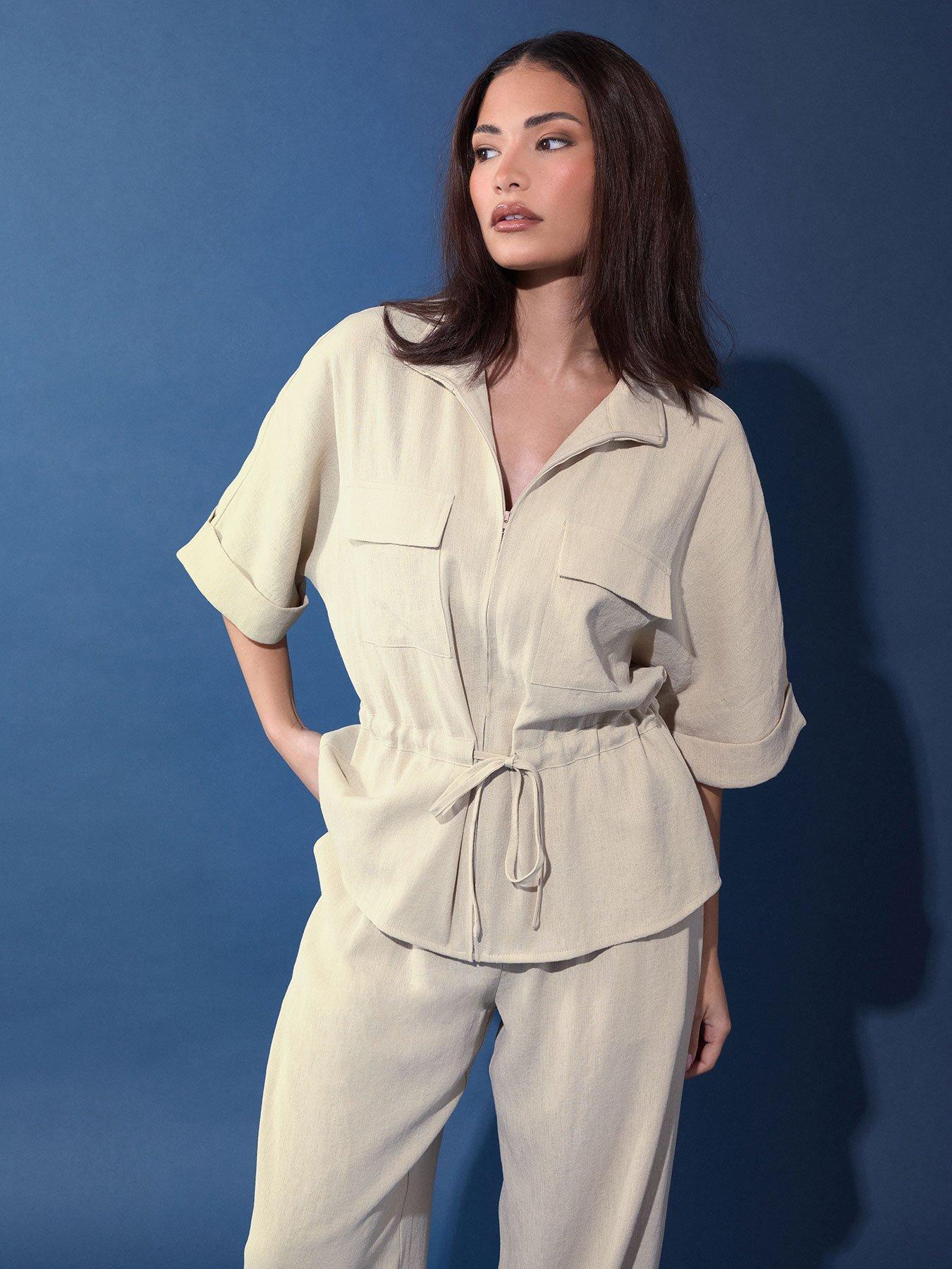 pixiegirl-petite-short-sleeve-linen-look-tie-shacket-cream