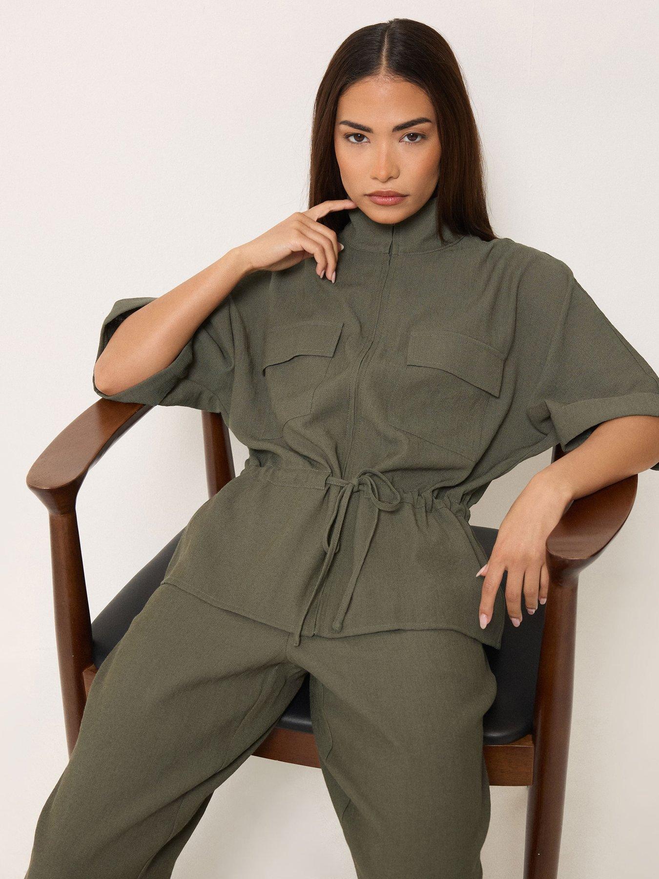 front image of pixiegirl-petite-short-sleeve-linen-look-tie-shacket