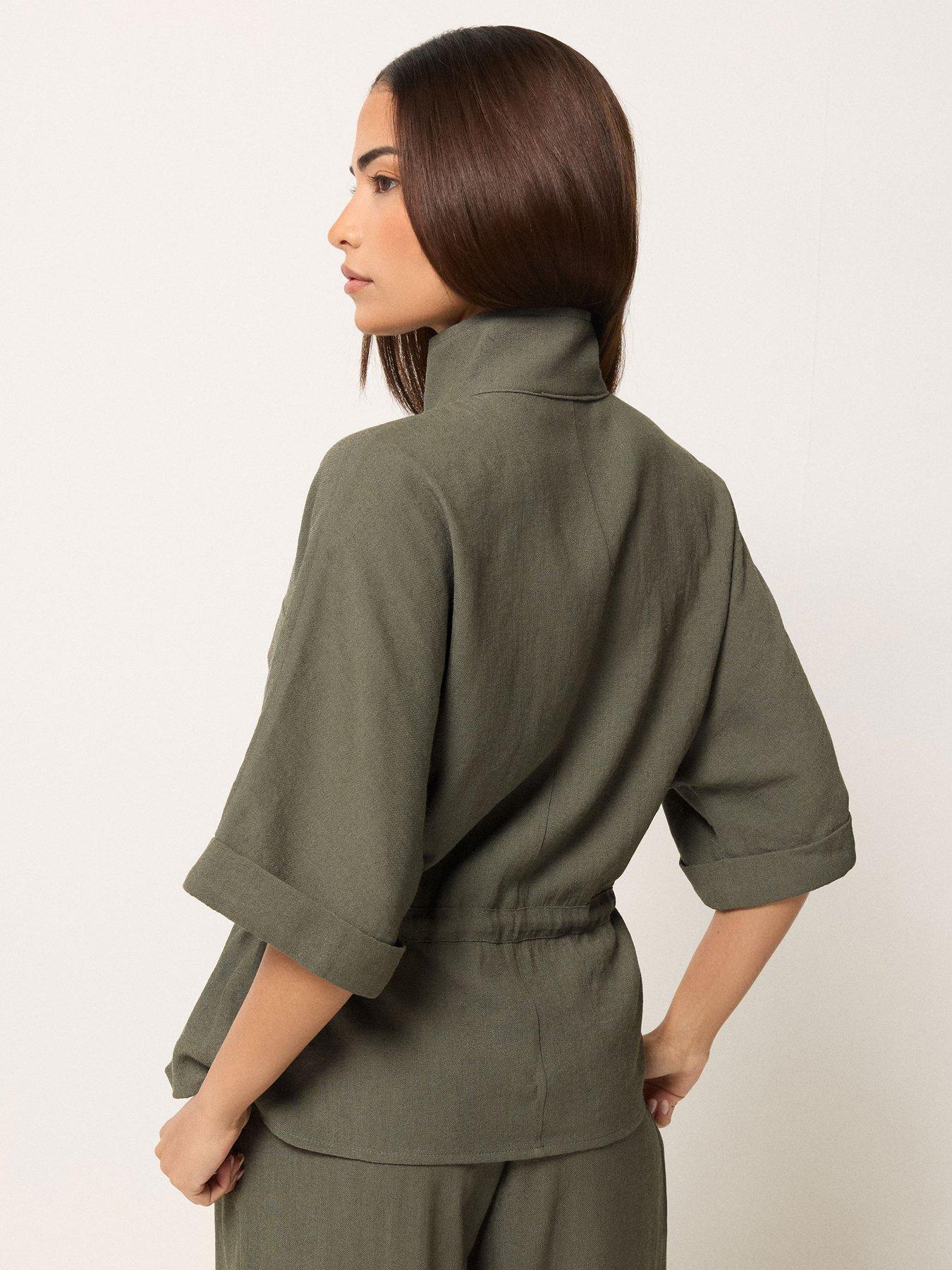  image of pixiegirl-petite-short-sleeve-linen-look-tie-shacket