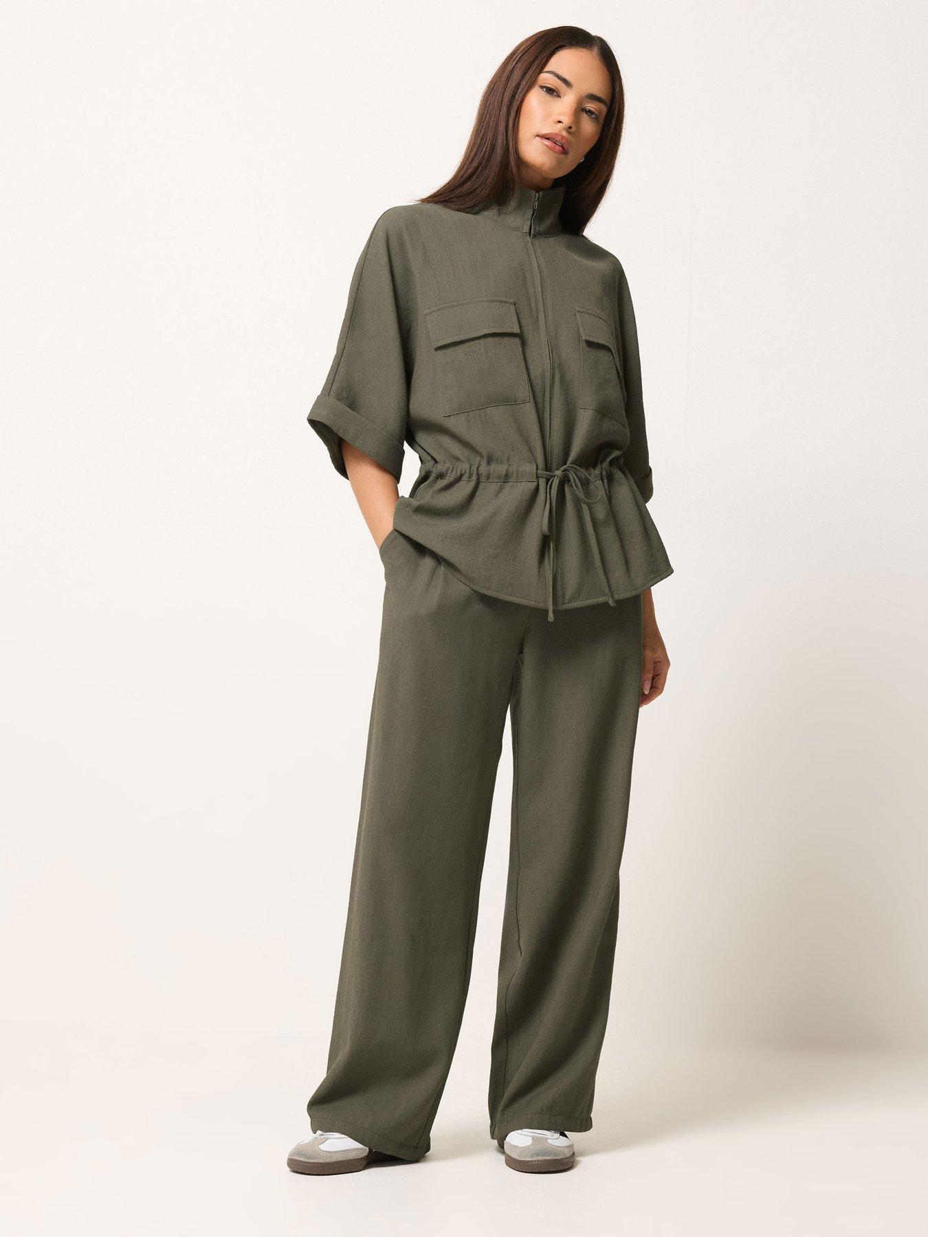  image of pixiegirl-petite-short-sleeve-linen-look-tie-shacket