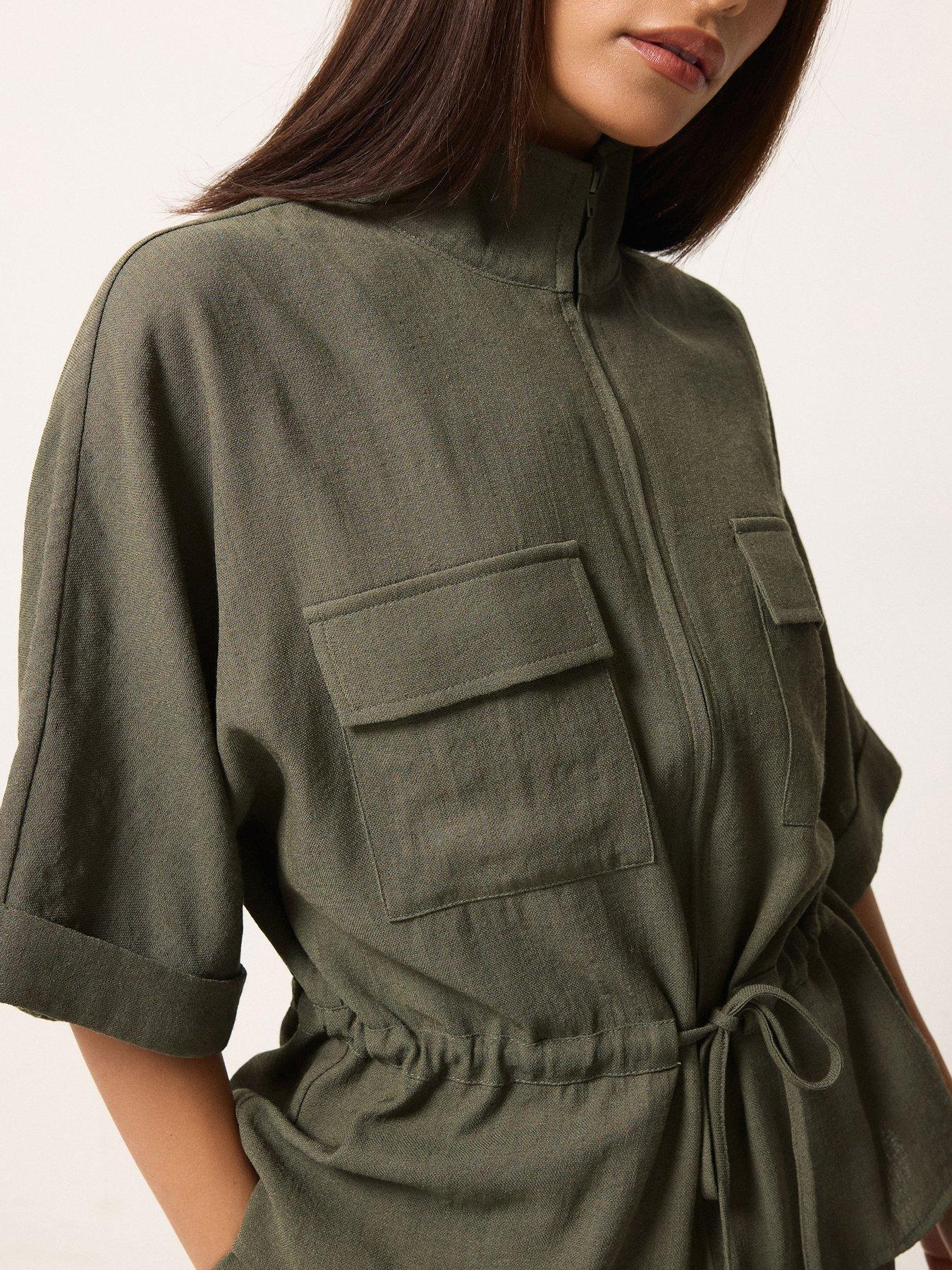 image of pixiegirl-petite-short-sleeve-linen-look-tie-shacket